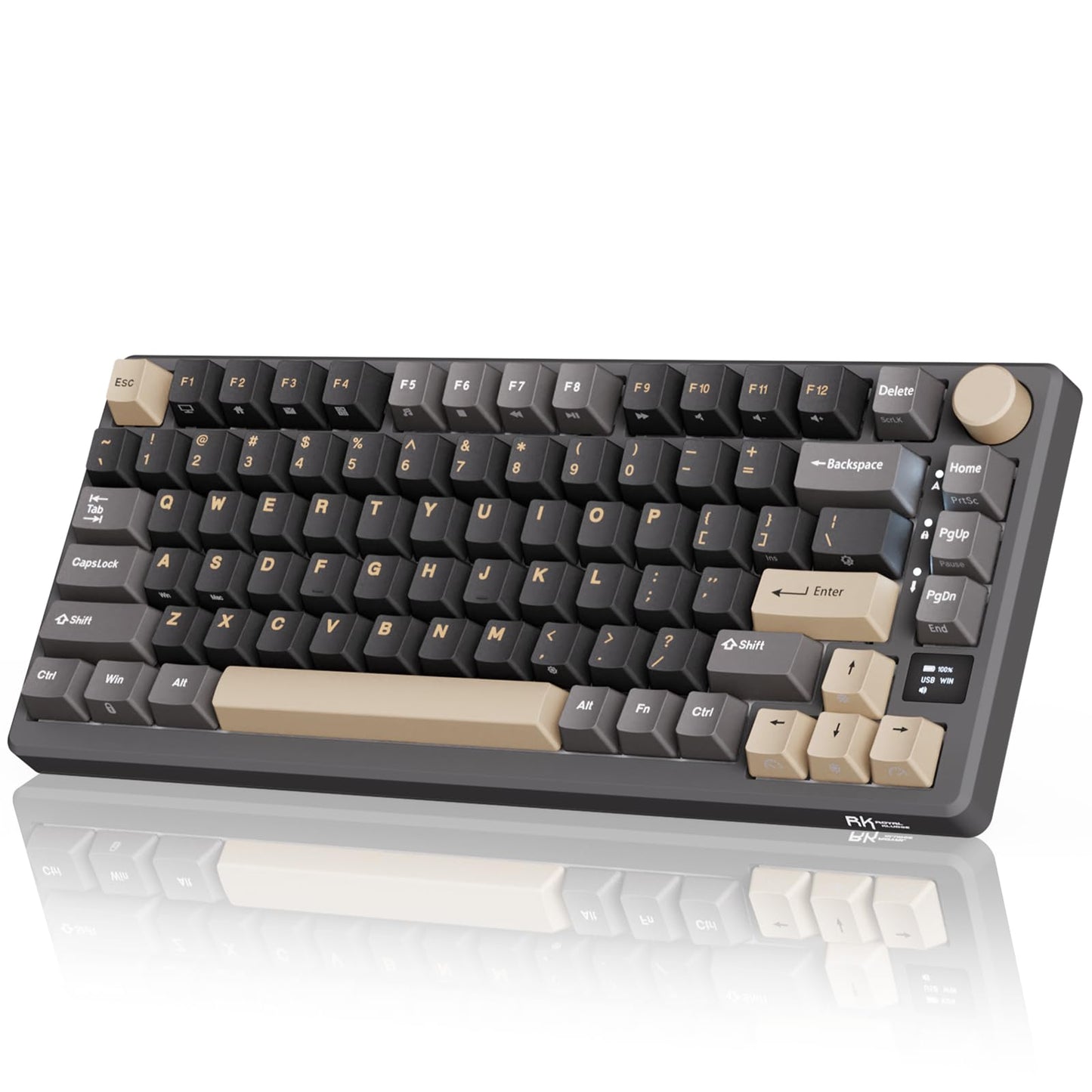 RK ROYAL KLUDGE M75 Wireless Mechanical Keyboard 2.4Ghz/BT5.1/USB-C Gaming Keyboard 75% Layout 81 Keys Gasket Mount with OLED Display & Knob RGB Backlight Hot-Swappable Pale Green Switch, Grey
