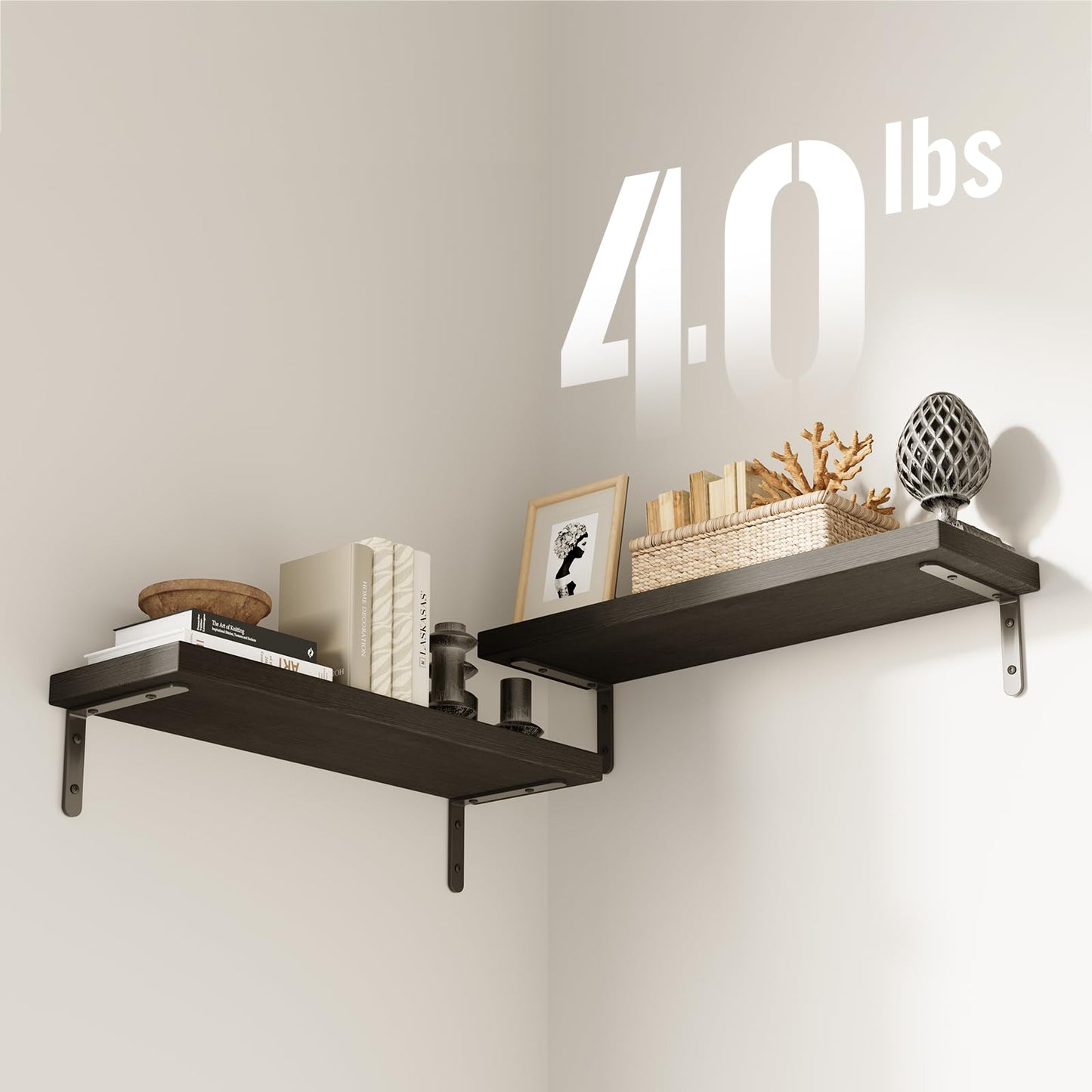 Flrrtenv 16 Inch Floating Shelves, Wall Mounted Shelves Set of 6, Wood Corner Book Floating Shelf,Room Decor for Bedroom, Living Room, Kitchen, Bathroom, Display Shelf Storage Black