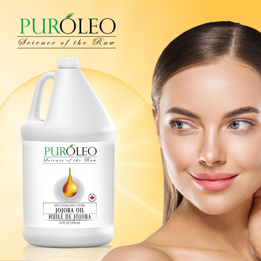 PUROLEO Jojoba Oil 64 Fl Oz/1900 ML (Packed In Canada) 100% Pure and Natural for Hair Oil, beard oil , Cuticle Oil, baby oil & Face Oil | |Personal Beauty Pack Easy to carry | Premium Leakproof unbreakable Packaging