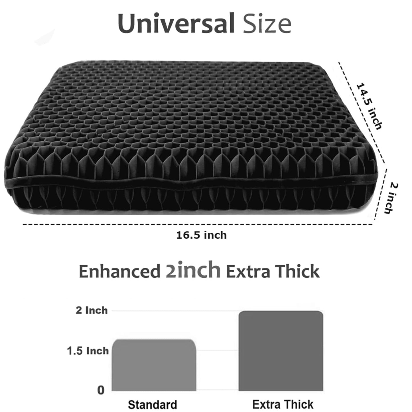 Gel Seat Cushion for Long Sitting, Extra Thick Gel Cushion for Wheelchair Soft Chair Pads Cushion for Office Home Chairs Car Seats Long Trips - Back Sciatica Hip Tailbone Pain Relief Cushion (Black)