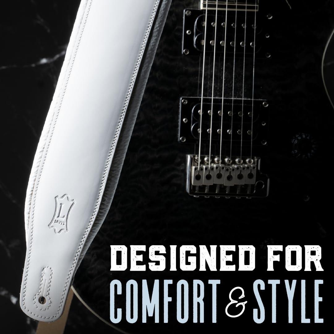 Levy's Leathers Amped Leather Series 3" Wide Top Grain Leather Guitar Straps; White (M26PD-WHT_WHT)