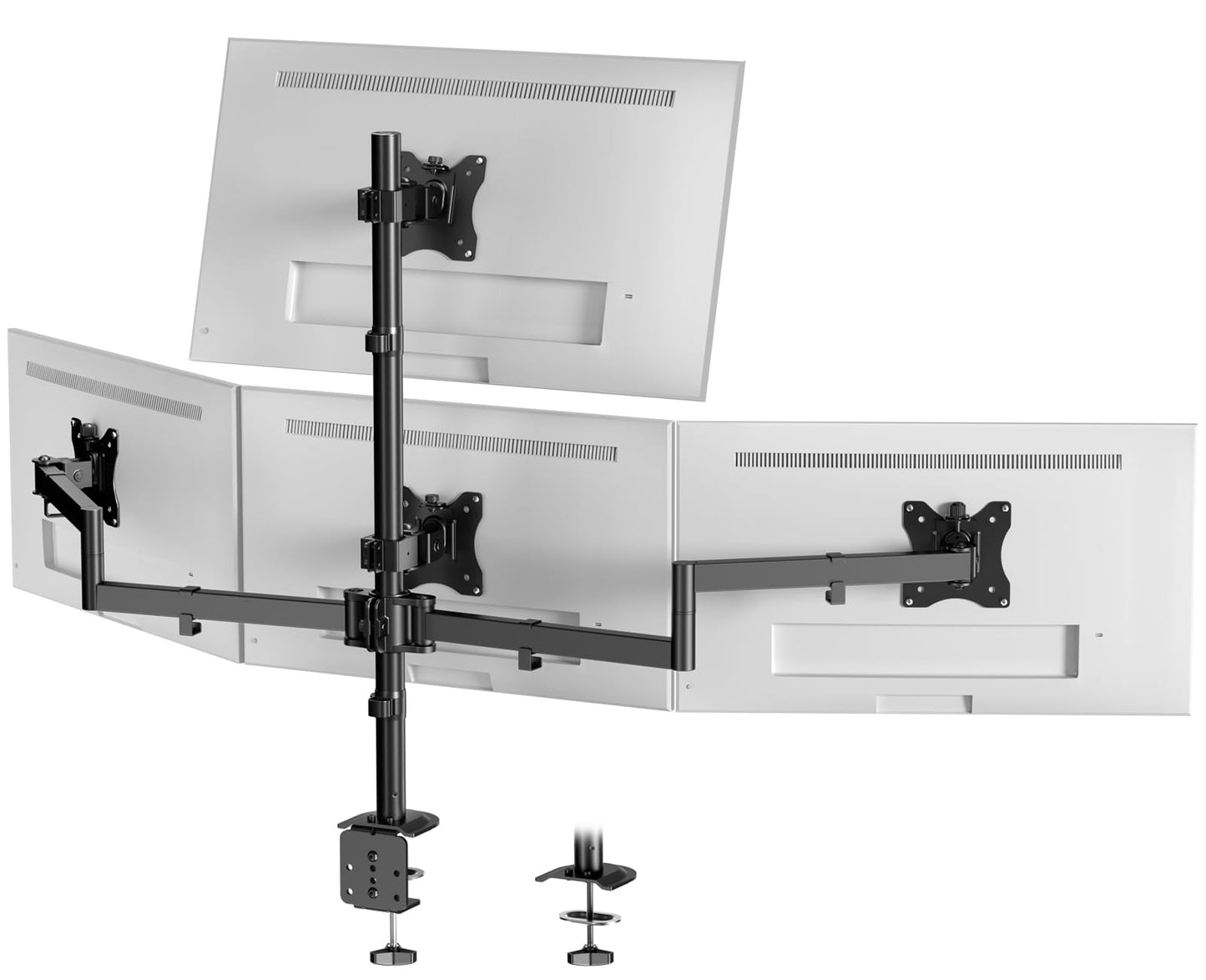Quad Monitor Mount for 17-27 Inches - Fully Adjustable Heavy Duty 4 Monitor Arm Desk Mount, Max Load 22lbs per Screen, Clamp/Grommet, VESA 75/100 mm, Black