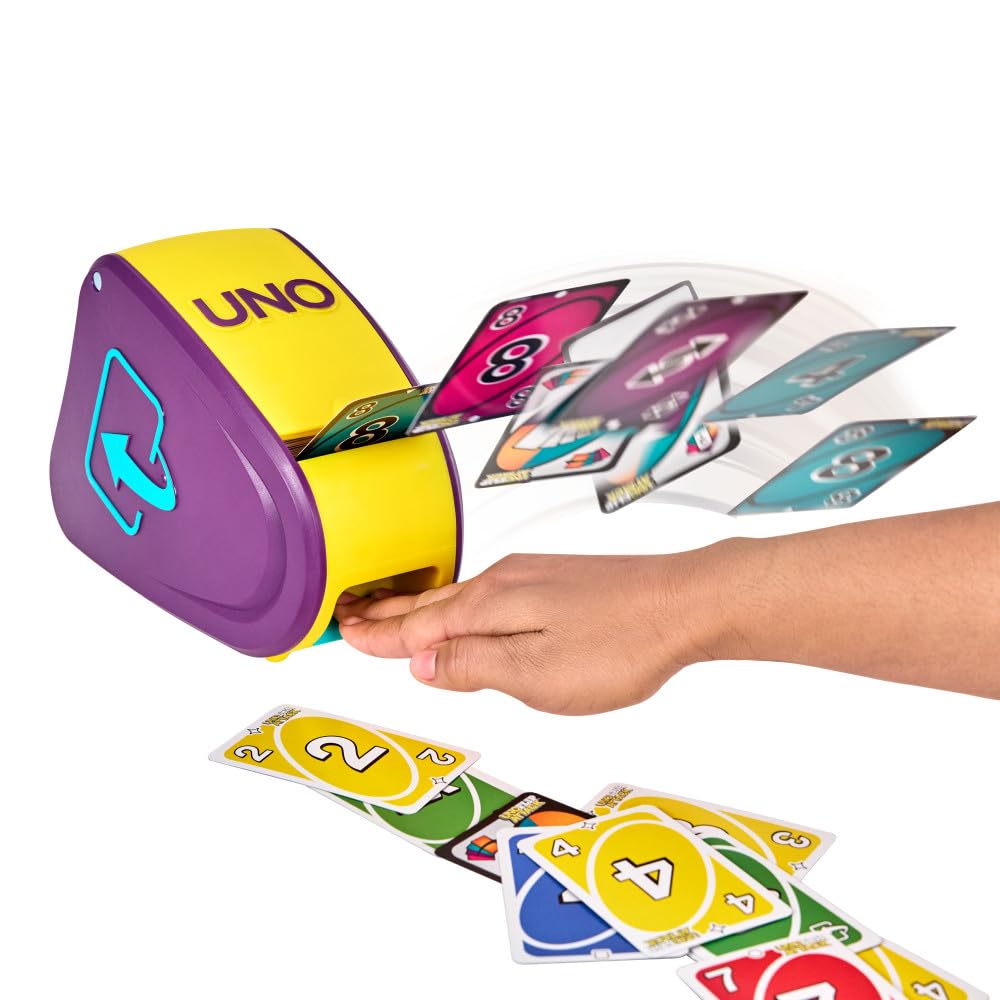 Mattel Games UNO Flip Attack Card Game with Launcher Unit & Double-Sided Deck for Kids, Families & Parties, 2-10 Players Ages 7+