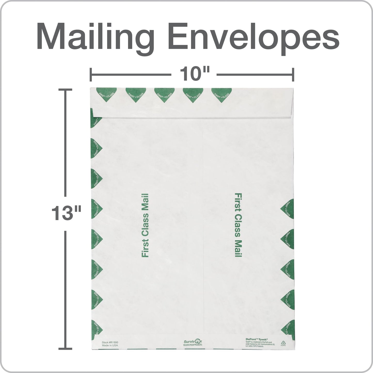 Quality Park Tyvek Open End First-Class 10 X 13 Inch White Envelopes 100 Count (R1590)