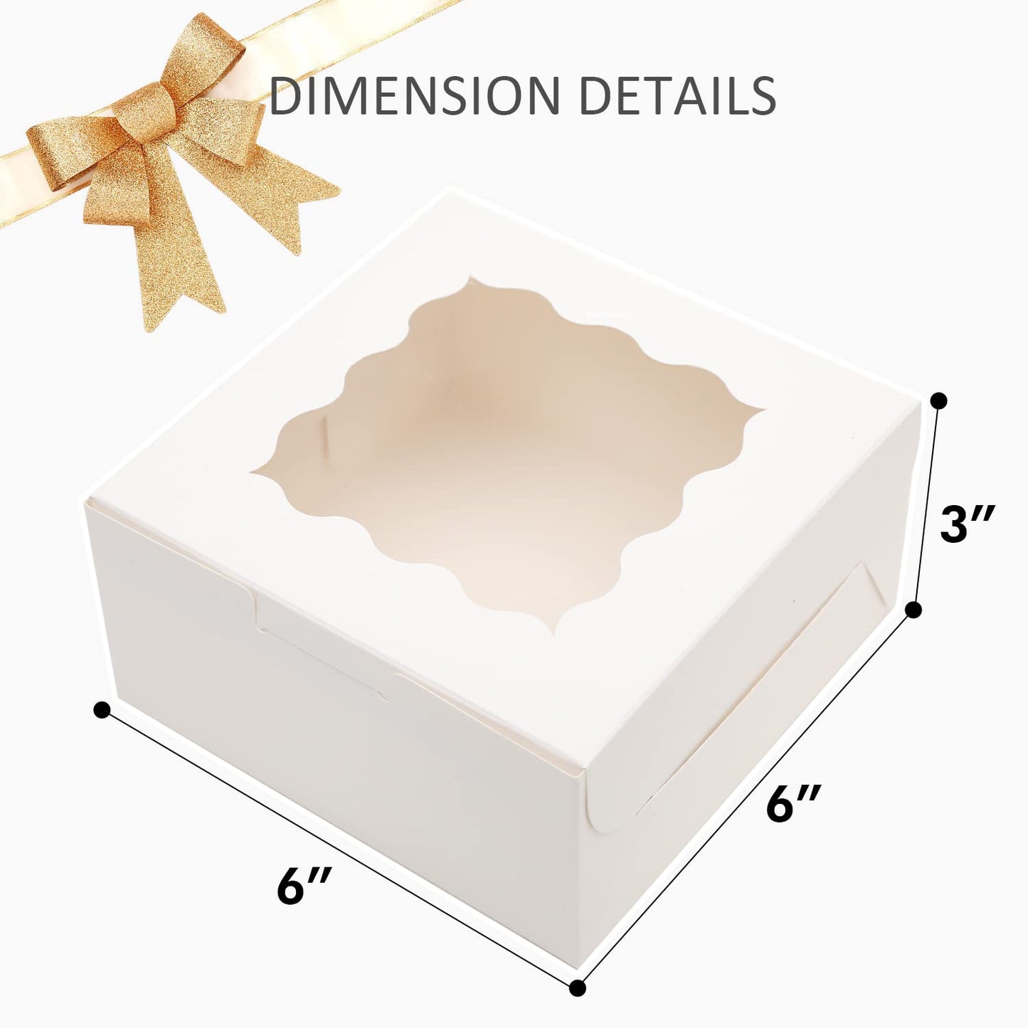 100Packs Bakery Boxes with Window 6x6x3 inches White Cookie Boxes Macaroon Boxes Thick & Sturdy Treat Boxes for Macarons