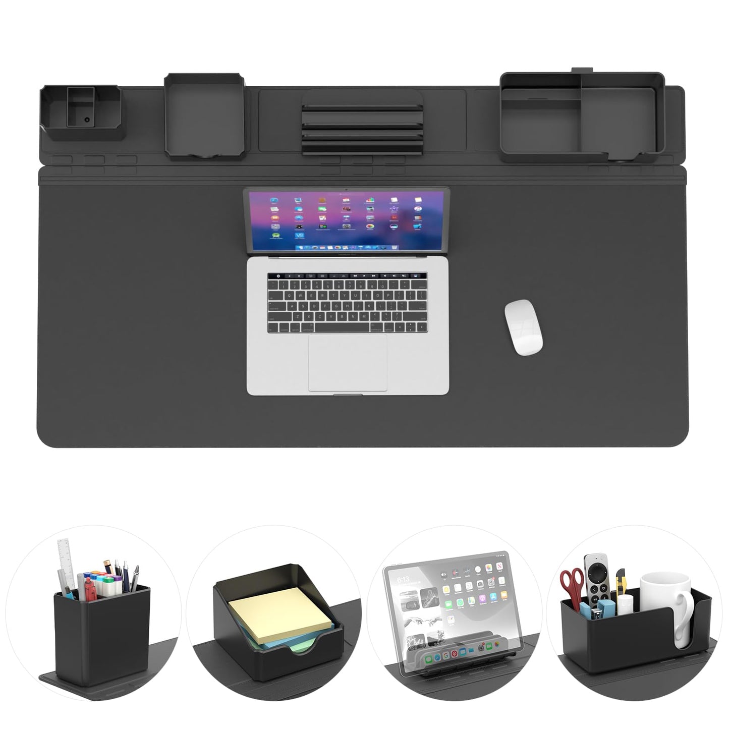 KDD Magnetic Desk Organizer Set with Large Desk Pad, Modular Desktop Storage System with Phone Stand, Pen Holder, Cup Holder & Card Organizer, DIY Workspace Accessories for Office Home
