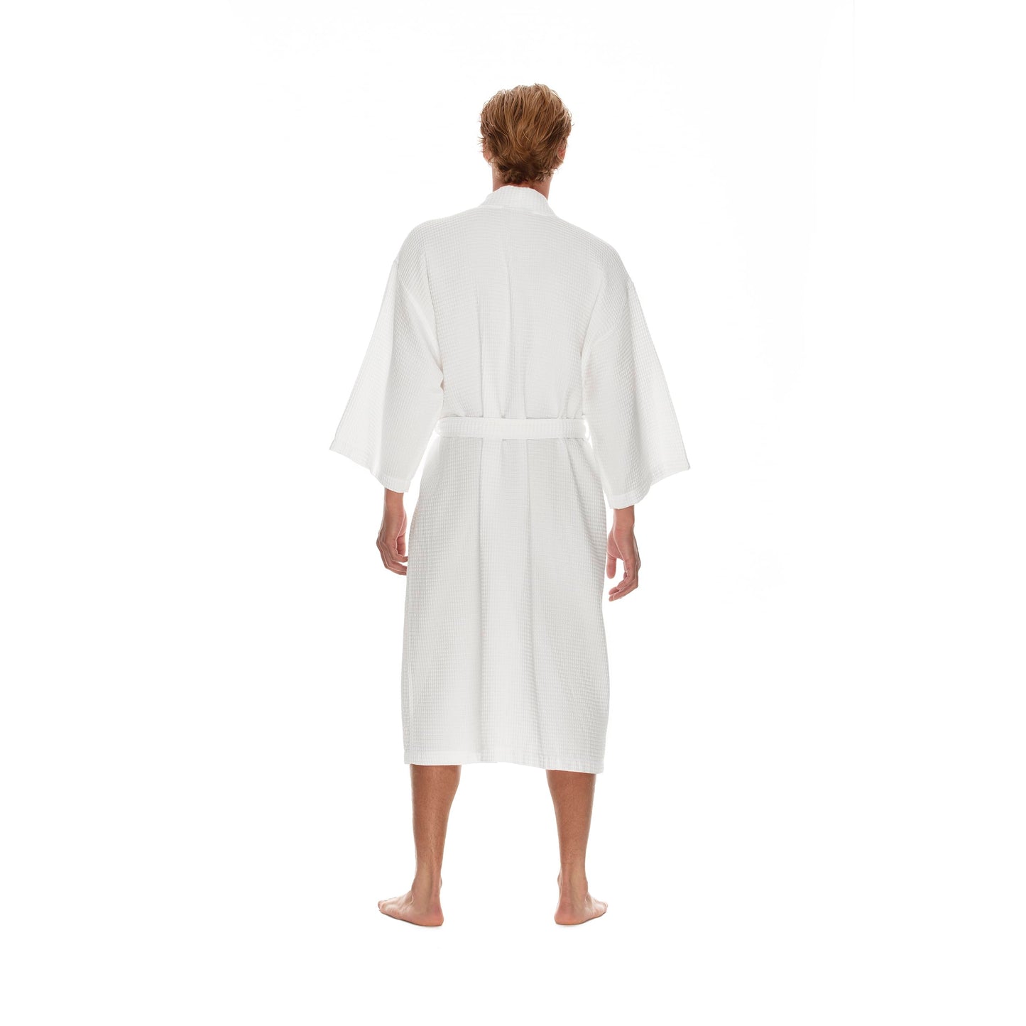 Men's Waffle Robe by BOCA TERRY, Waffle Knit Spa Robe, Long Lightweight Cotton Kimono Hotel Bathrobe