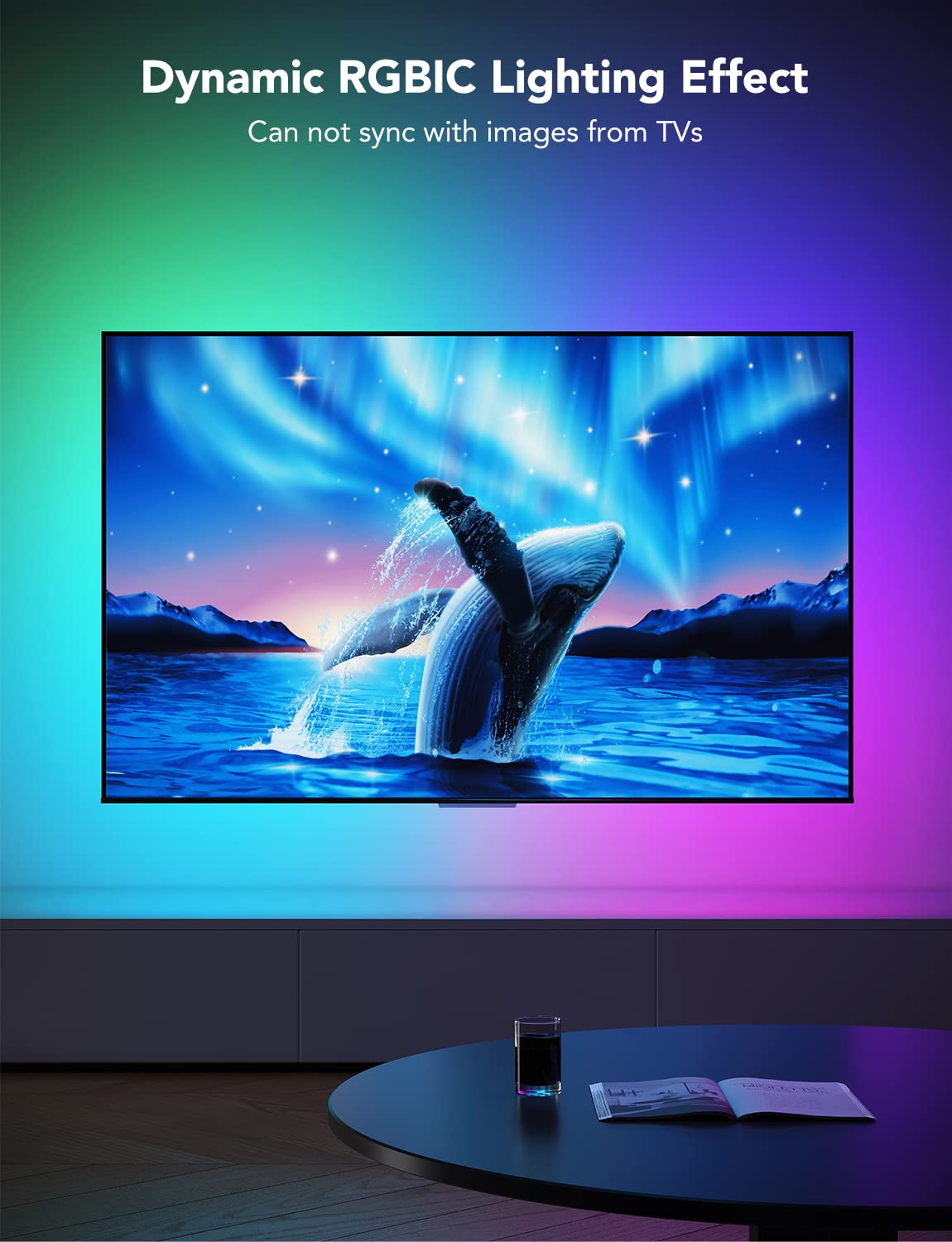 Govee TV LED Backlight, RGBIC TV Backlight for 55-65 inch TVs, Smart LED Lights with Bluetooth and Wi-Fi Control, Works with Alexa & Google Assistant, Music Sync, 99+ Scene Modes, Adapter