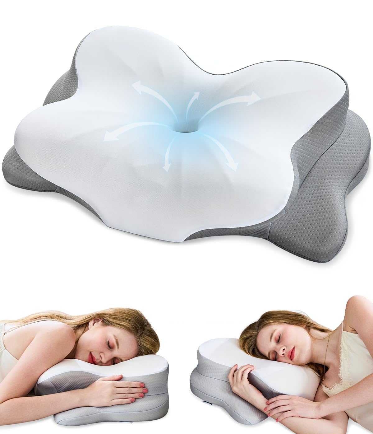 CosBed Cervical Neck Pillow, Ergonomic Memory Foam Pillows for Neck Pain Relief with Breathable Pillowcase, Contour Neck Support Pillow for Side Back Stomach Sleepers White