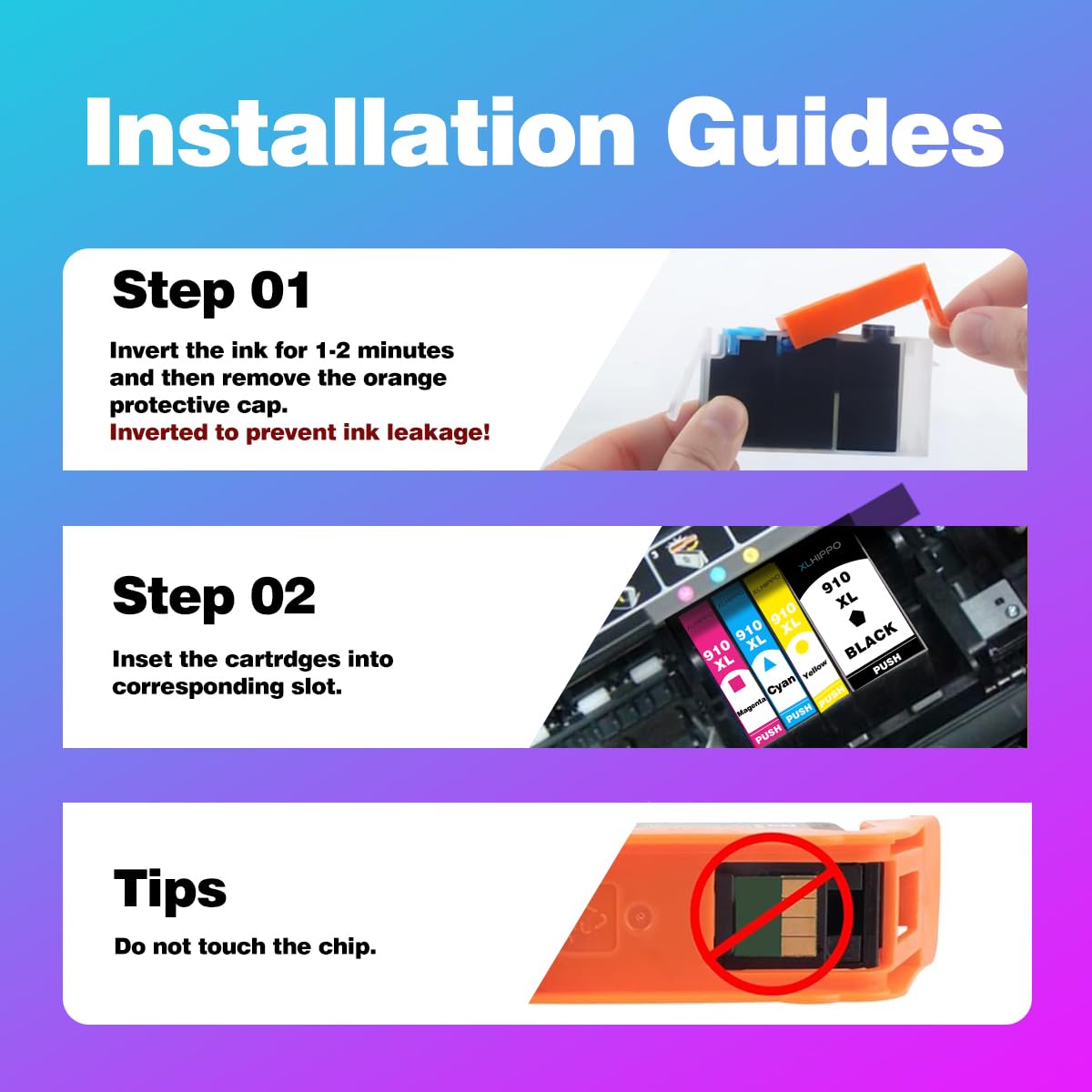 910XL Ink Cartridges for HP Printers 8015e 8025e 8010 8020 Series Replacement for HP Ink 910 XL Work with Office Jet 8022e OfficeJet Pro 8028e 8035e 8010e 8025 8035 8028 (Black and Color 4 Pack)