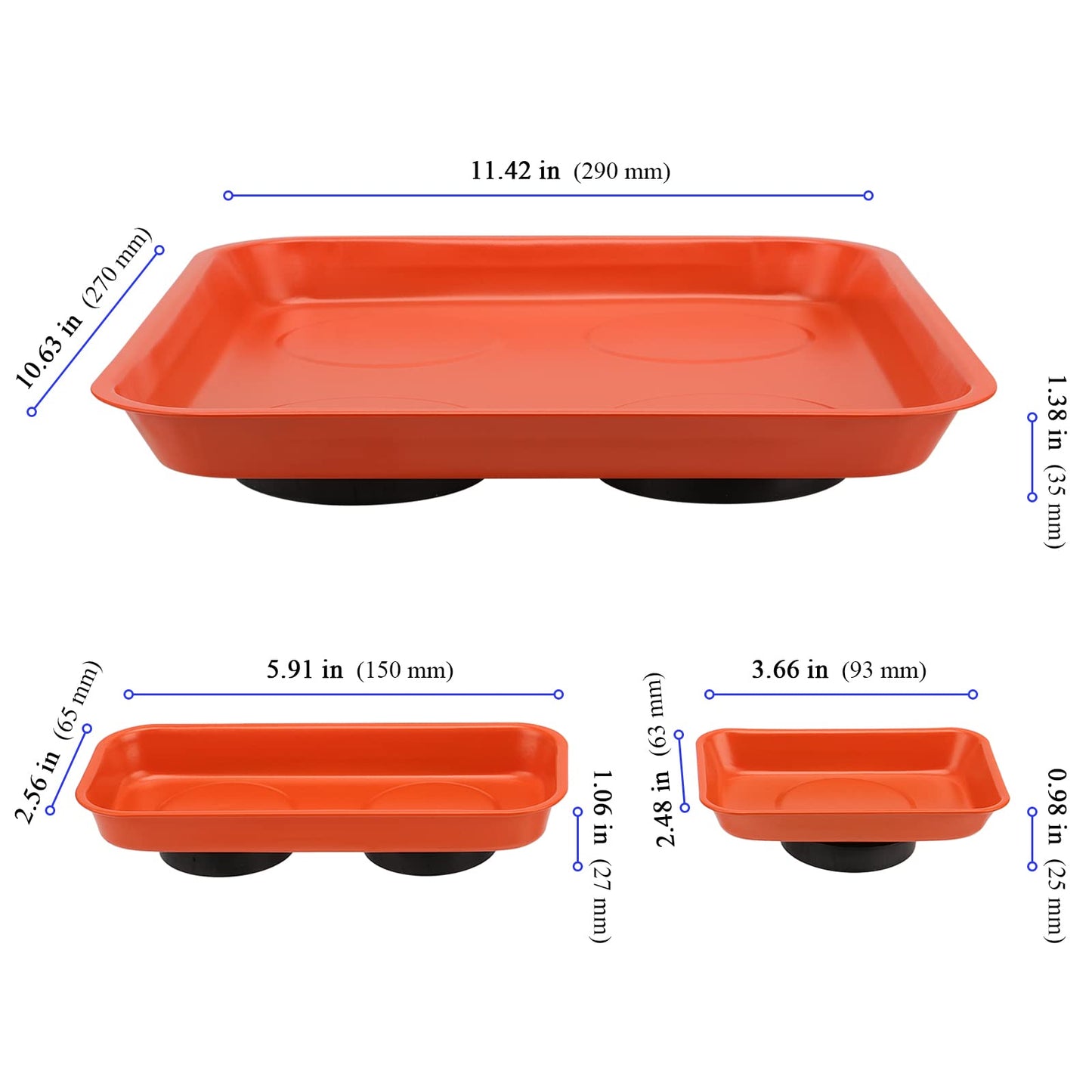 KEILEOHO 10-Piece Magnetic Parts Tray Set, Stainless Steel Magnetic Trays, Heavy Duty Magnetic Tools Tray Holder Square Metal Parts Tray for Screws, Nuts, Bolts Organization, Orange