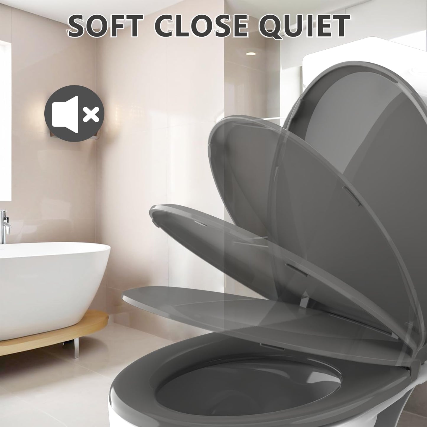 Aünsffer Grey Toilet Seat Soft Closing Quiet Toilet Seat - 16.5 Inch Standard Round Size, Compatible, Safe PP Material Easy Clean, Dark Grey
