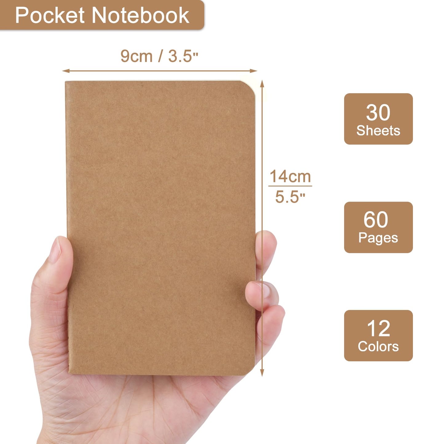 ZCZN 60 Pack Mini Blank Notebook, Jounural Kraft Notebooks, 30 Sheets/60 Pages, 3.5 * 5.5 Inches Notebooks Bulk, Diary, Subject, Memo Notebooks for Work, School, Office (60)