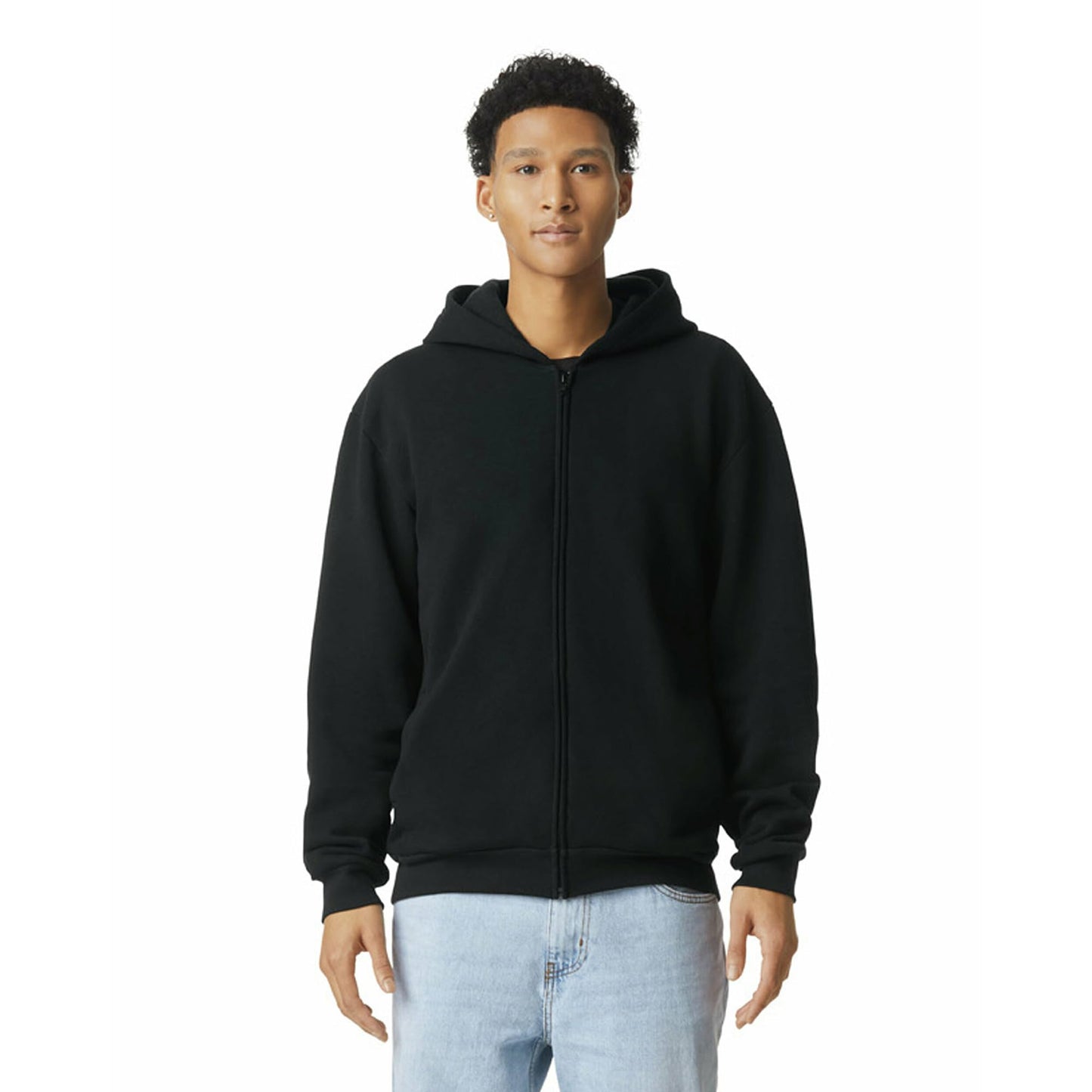 American Apparel Unisex Reflex Fleece Full Zip Hoodie Sweatshirt, GRF497AA, Black, Medium