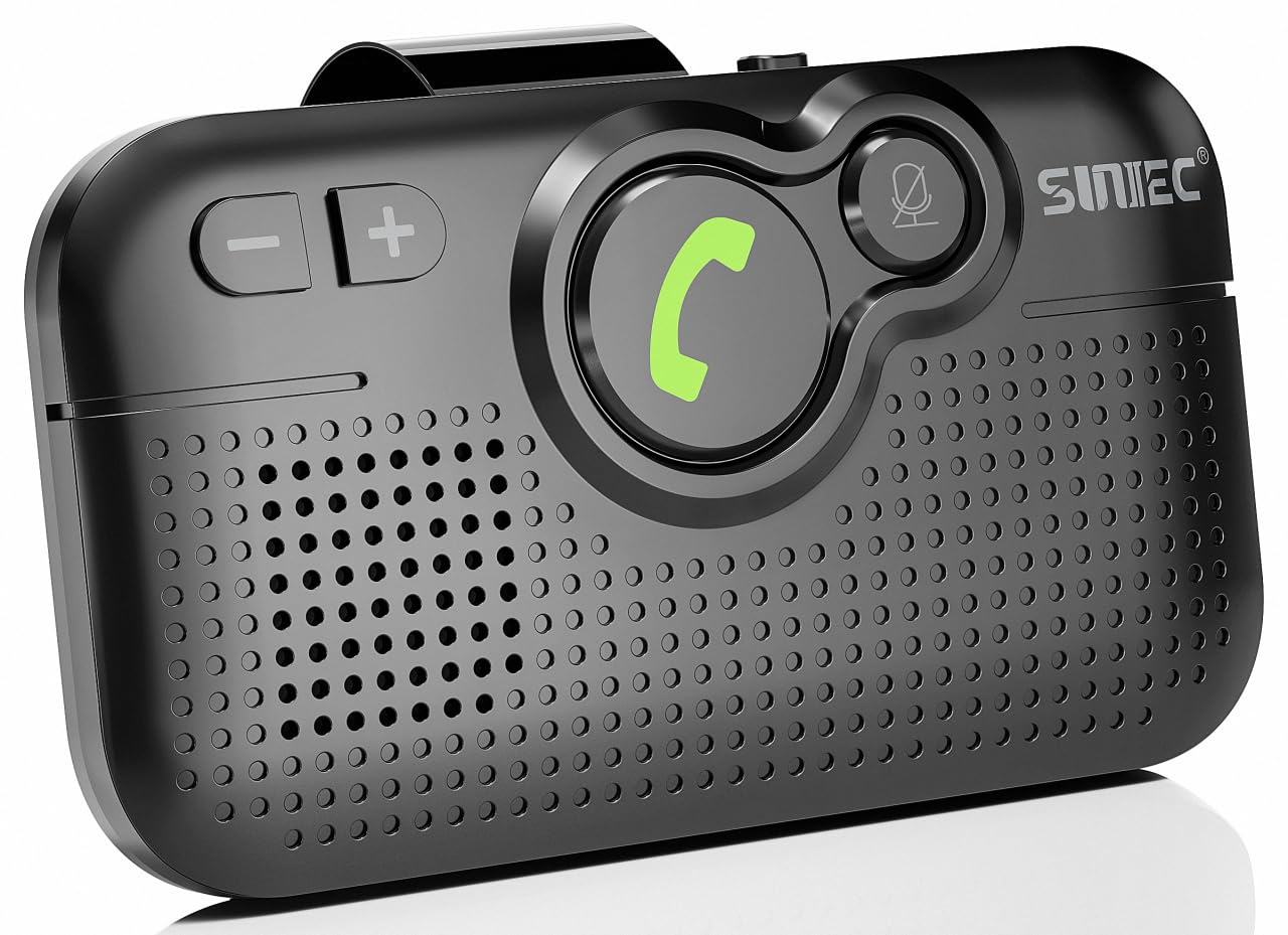 SUNITEC Hands Free Bluetooth for Cell Phone Car Kit, AUTO Power ON Bluetooth Phone Speaker for Car, Support Siri Voice Assistant Wireless in-Car Speakerphone with Visor Clip - BC980SA