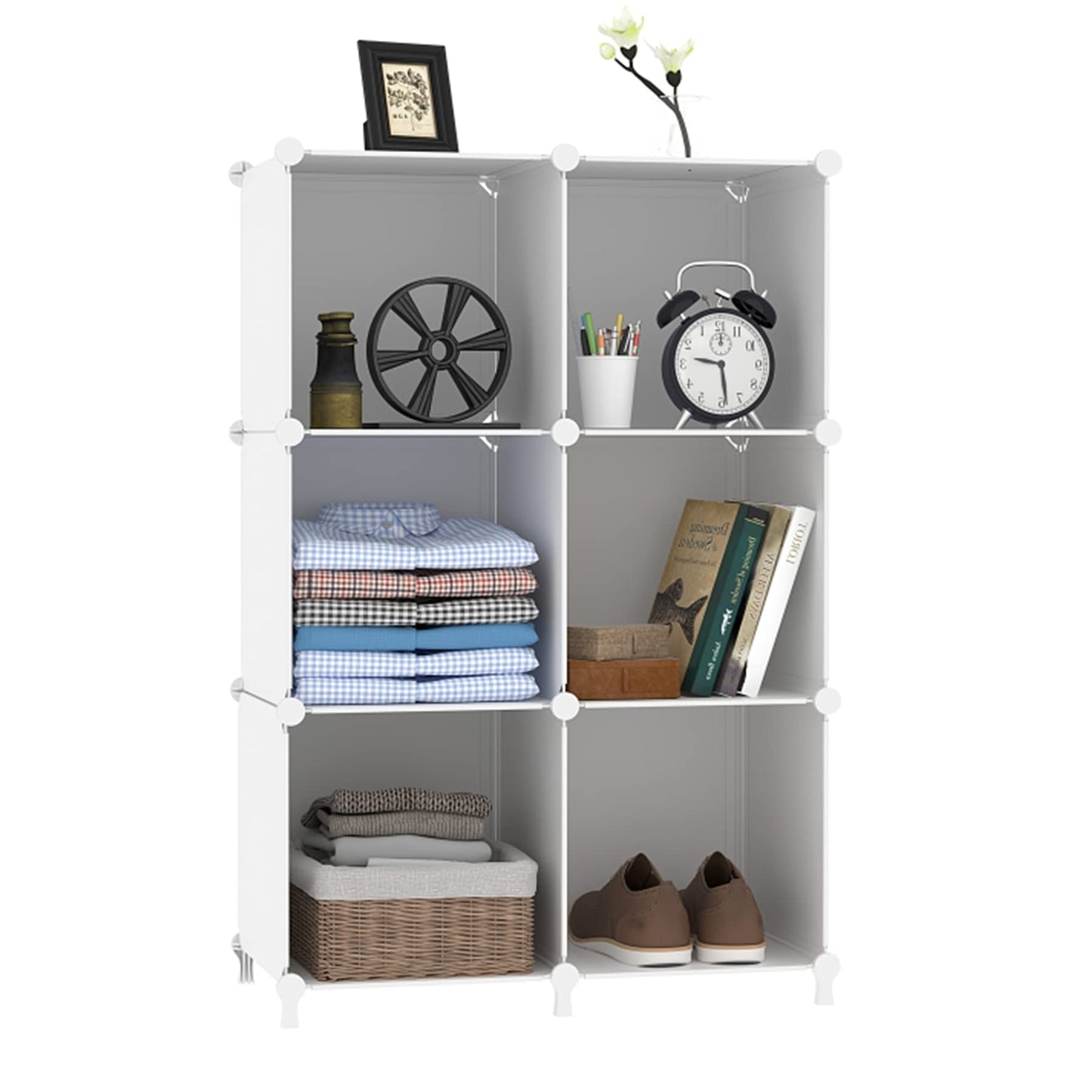AWTATOS Cube Storage Organizer, Storage Cubes Shelves Bookshelf, 6 Cube Closet Organizers and Storage, DIY Stackable Plastic Clothes Organizer Shelving for Bedroom, Home Office, White