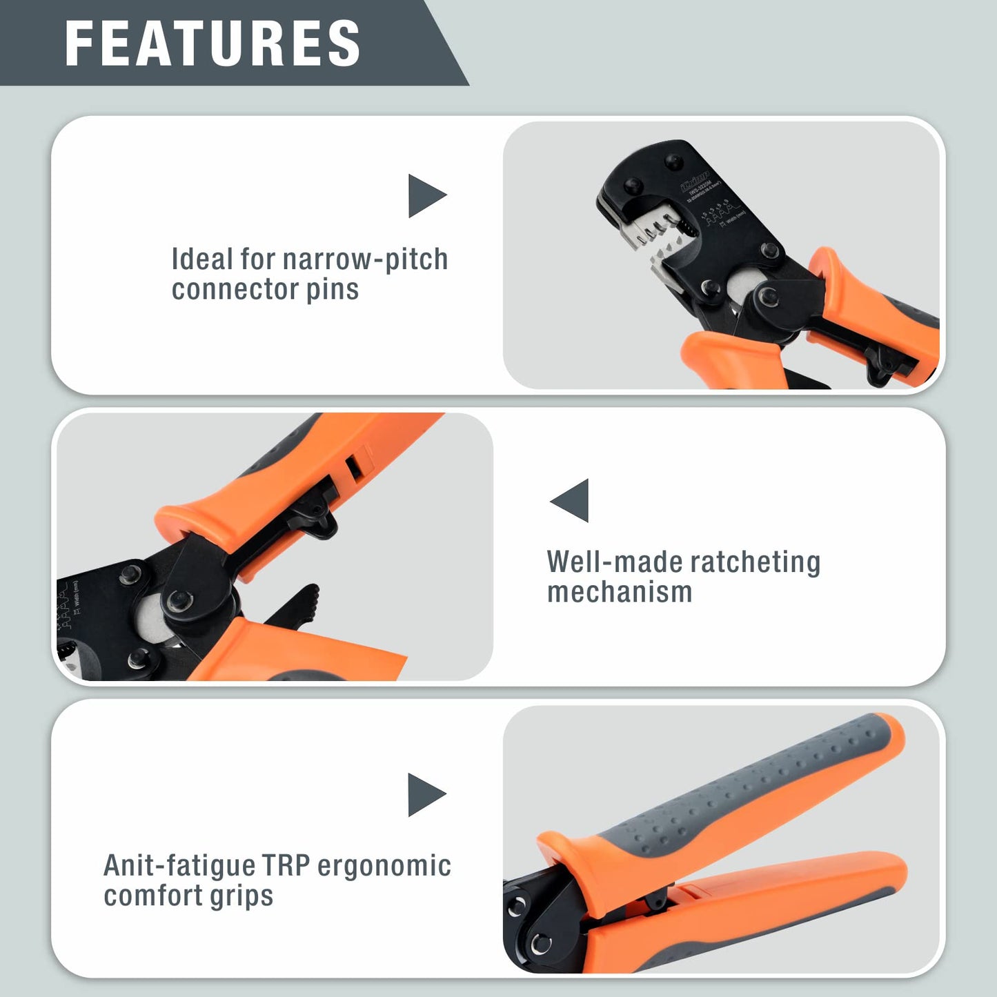 iCrimp IWS-3220M Micro Connector Pin Crimping Tool 0.03-0.52mm² 32-20AWG Ratcheting Crimper for D-Sub,Open Barrel suits Molex,JST,JAE,TYCO-E
