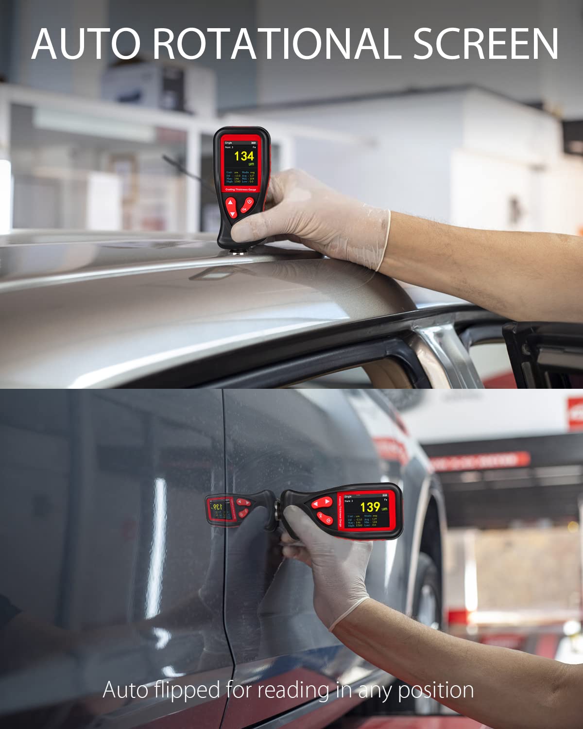 Wintact Paint Coating Thickness Gauge Meter 0~1300um, 1500 Readings Storage, 360°Screen Rotation, Backlit Color Display, Voice Feature, Auto-Off, Rechargeable for Used Car Buyer Check Original Coating