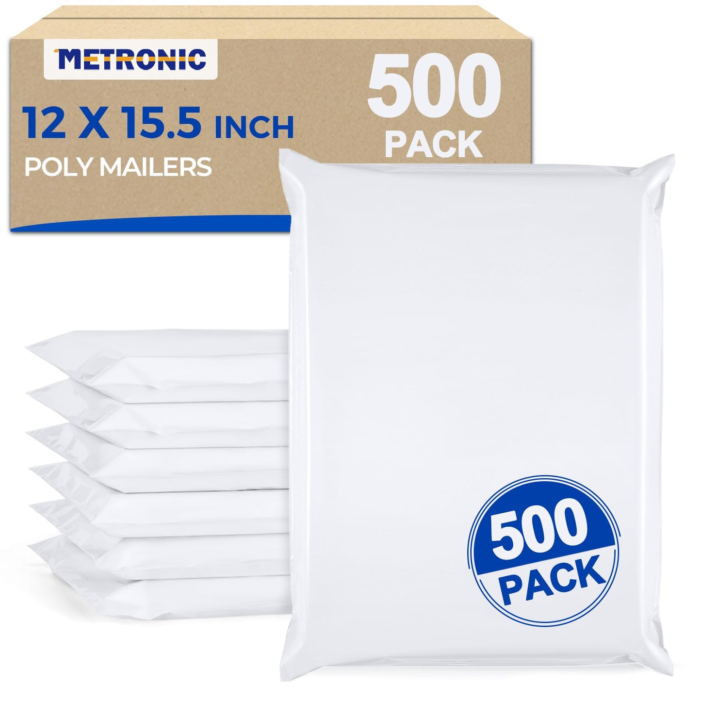 Metronic Poly Mailers 12x15.5 500pcs White Shipping Bags for Clothes Bulk,Self Adhesive Shipping Envelopes for Small Business,Waterproof Mailers Poly Bags for Shipping,Packaging Mailing Bags