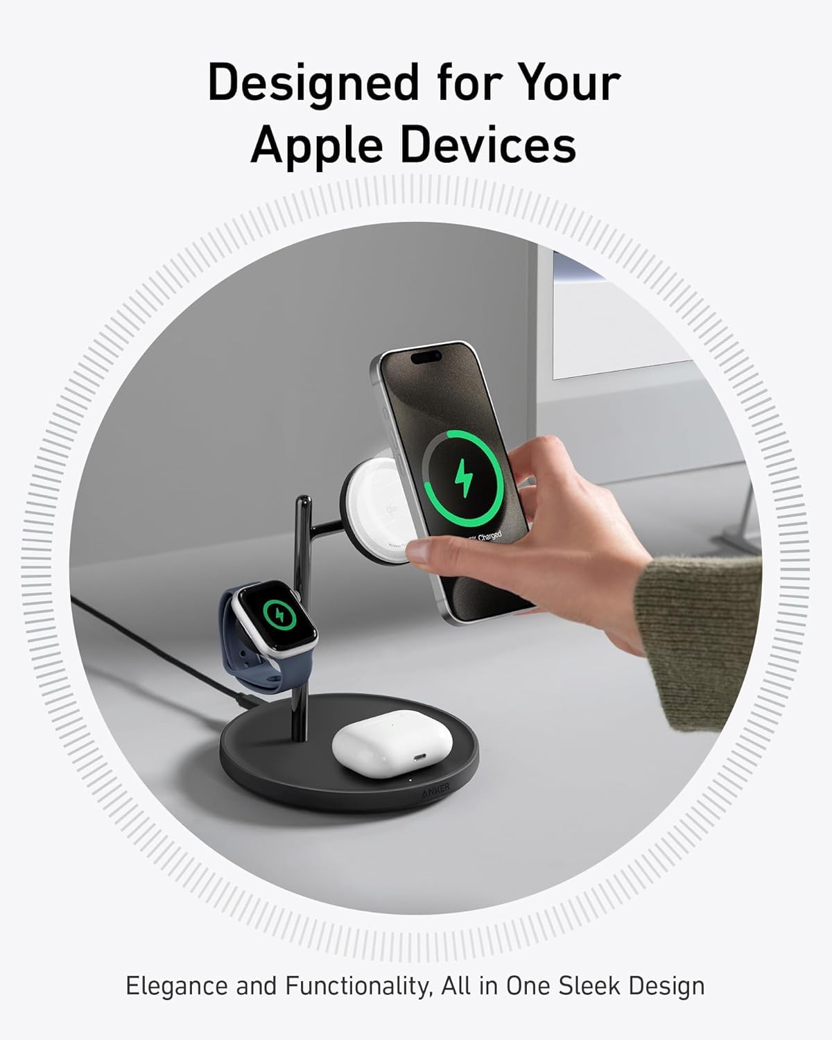 Anker MagSafe Charger Stand, iPhone 17 Wireless Charging Station, MagGo 3 in 1 Charging Station, Qi2 Certified 15W Wireless Charger, Desk Accessory, for iPhone 17/16/15/14/13/12, Apple Watch, AirPods