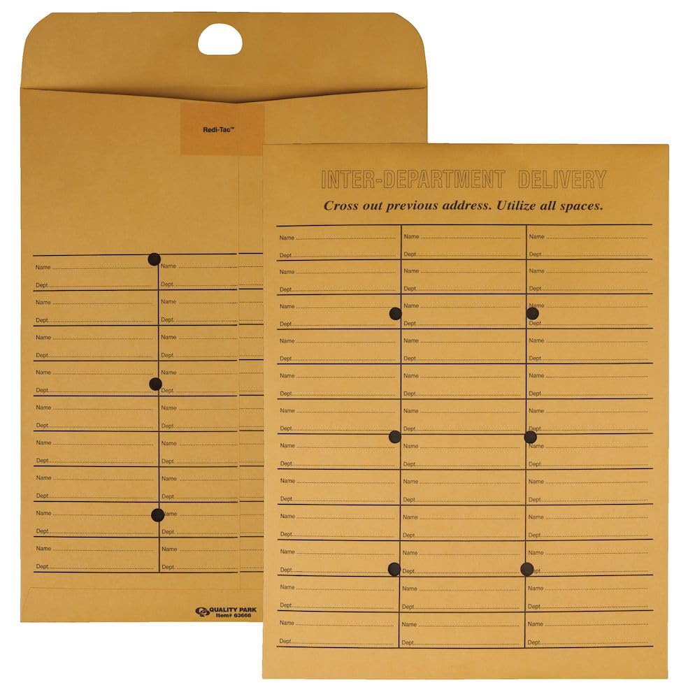 Quality Park Envelopes, 10 x 13 Inch Inter-Departmental Envelopes, Bilingual English/French, Reusable Self-Seal Closure, Brown Kraft, 100 Count - Ideal for Interoffice Routing and Document Security