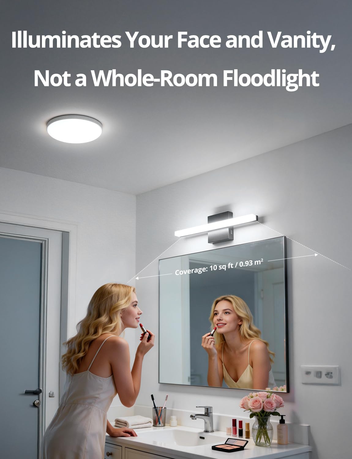 Combuh LED Bathroom Vanity Light Bar Black Over Mirror Lighting Fixture 16 Inch 9W Wall Sconce Indoor Modern Cool White 6000K