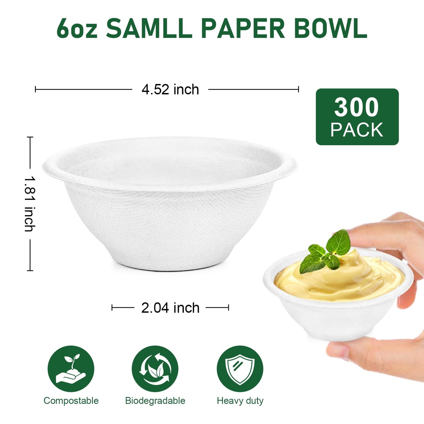 Bionutrio 6 oz Disposable Bowls, 300 Pack Compostable Small Bowls