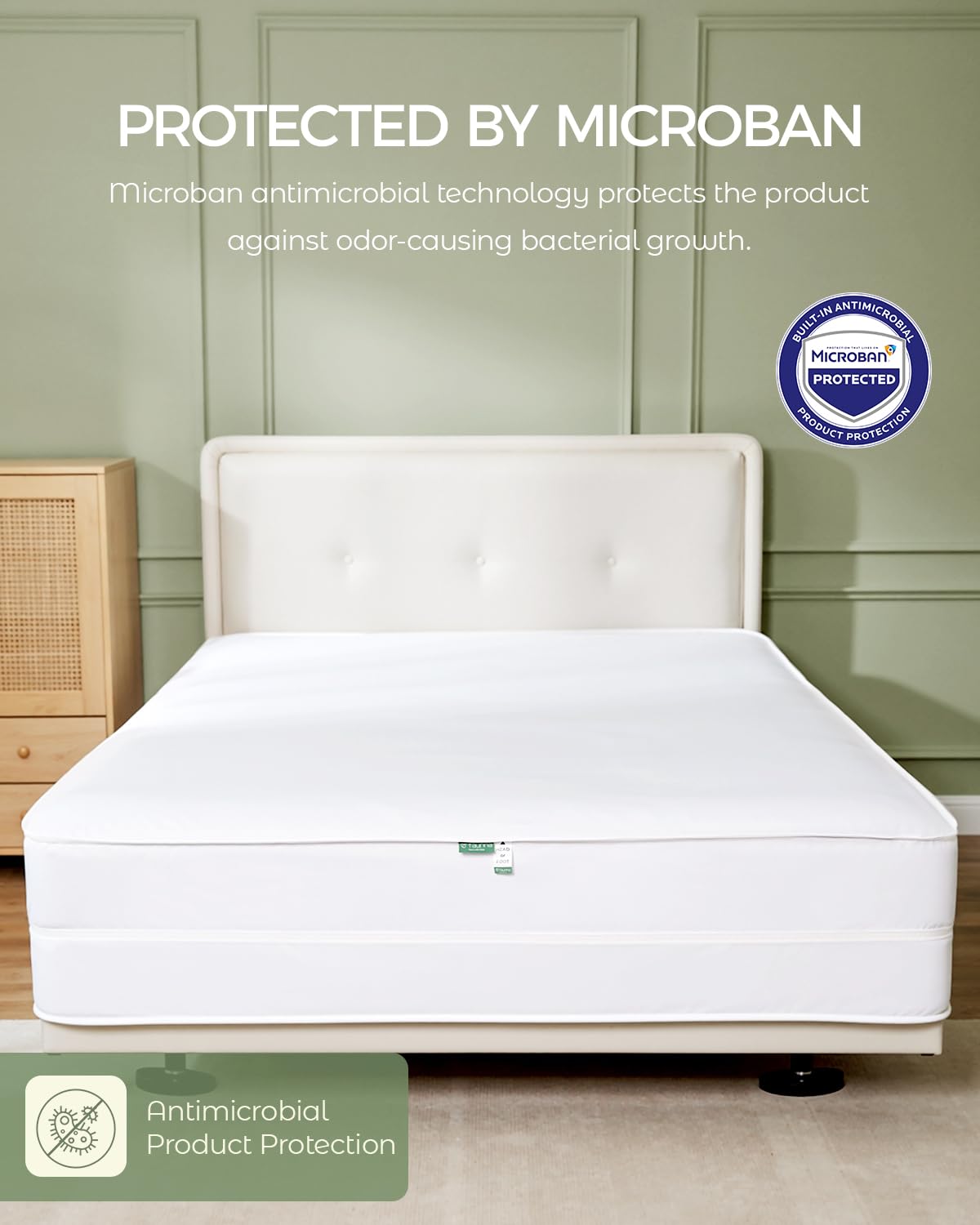 FAUNNA Zippered Mattress Encasement, 100% Cotton Bed Bug and Dust Mite Proof Protector, Six-Sided Noiseless Cover, White (Full 16" Deep)