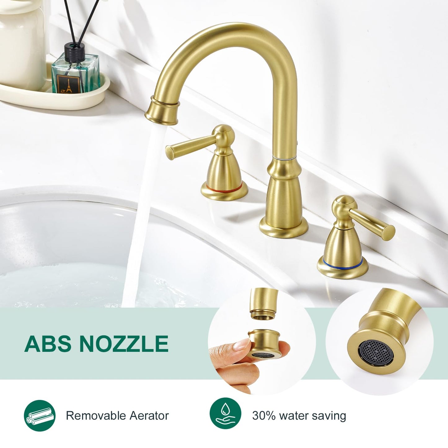 CREA Bathroom Sink Faucet, 2-Handle 3 Hole Bathroom Sink Faucet, Fit for 4inch and 8inch Sink with Pop UP Drain Stopper, Brushed Gold