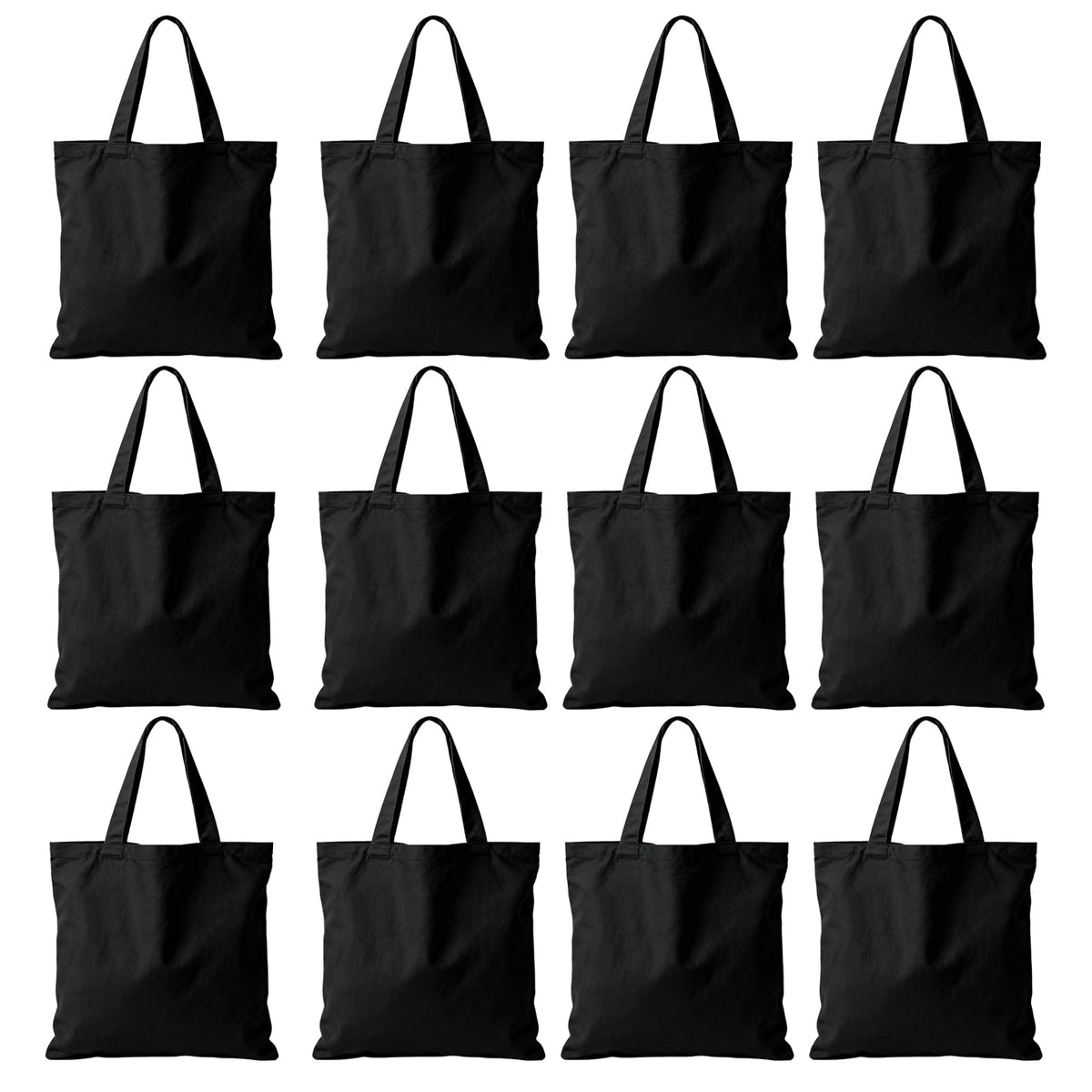 Belinlen 12pack Black Canvas Tote Bags, 15x16Inch Cotton Tote Bag, Economical Cotton Shopping Bags Bulk,Suitable for DIY, Promotion, Gift, Shopping,Daily Use.