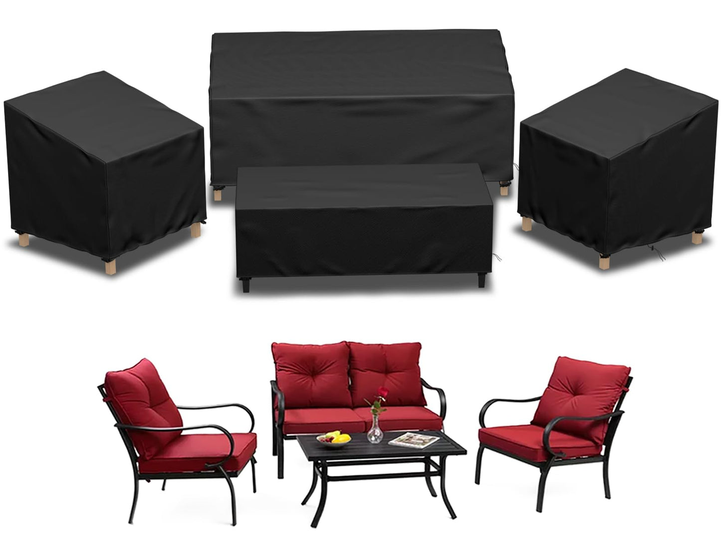 famibay Patio Furniture Covers Waterproof, Fit for 4 Piece Patio Furniture Set, Outdoor Furniture Cover 420D PVC Weatherproof Patio Loveseat Covers 1pc, Patio Coffee Table 2pc, Patio Chair Covers 2pc