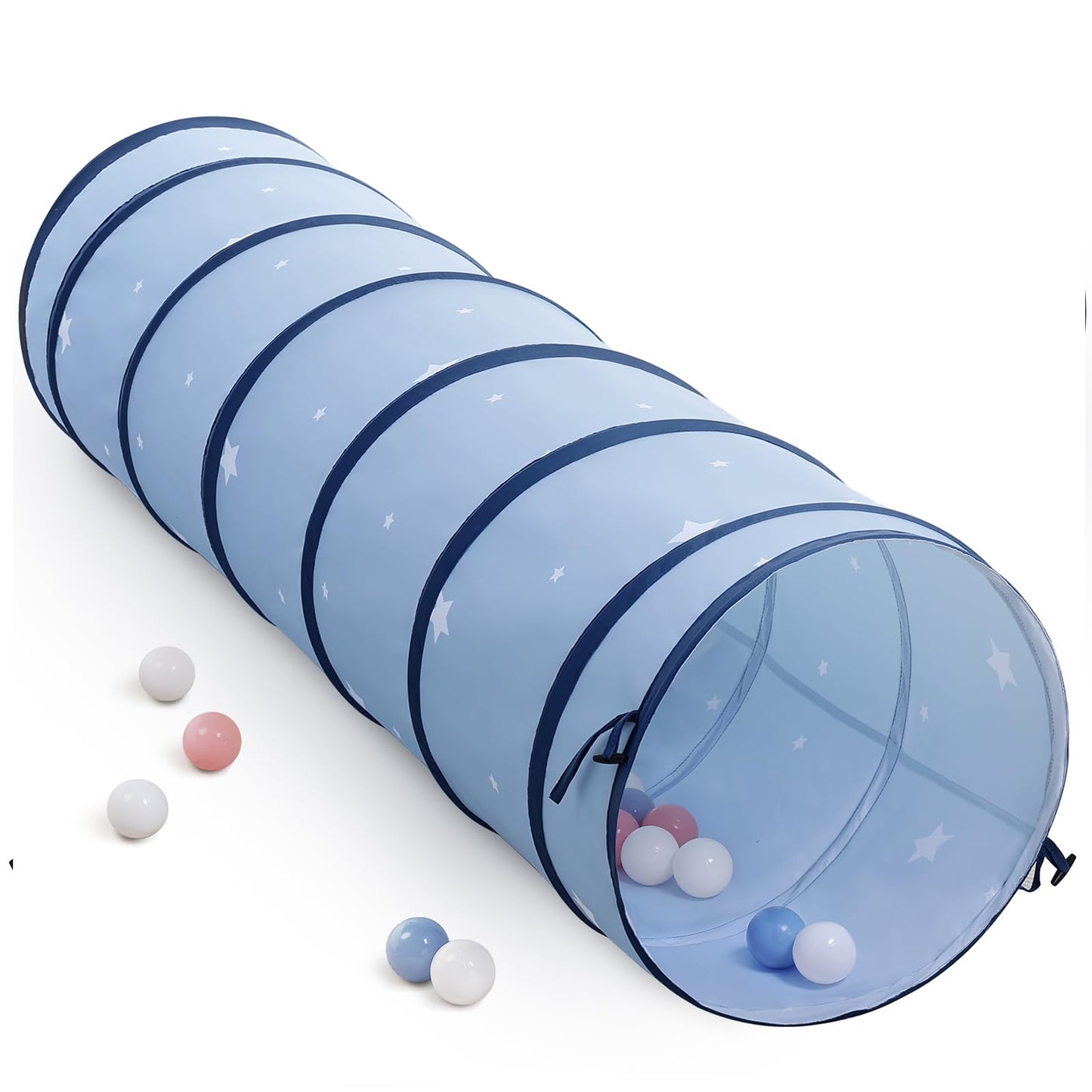 SweHouse Tunnel for Toddlers: 69" x 18" Baby Crawl Tunnel for Kids - Bule Indoor & Outdoor Toys for Toddlers - Birthday Gift for Boys & Girls - Peachskin Fabric Obstacle Training for Dogs Pets