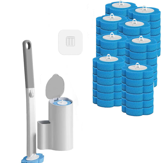1 Pack Disposable Toilet Brush & Holder Set with Extended Handle & 48 Refills - for Toilet, Bathroom, Bathtub Cleaning - Blue Ocean Fresh Scent
