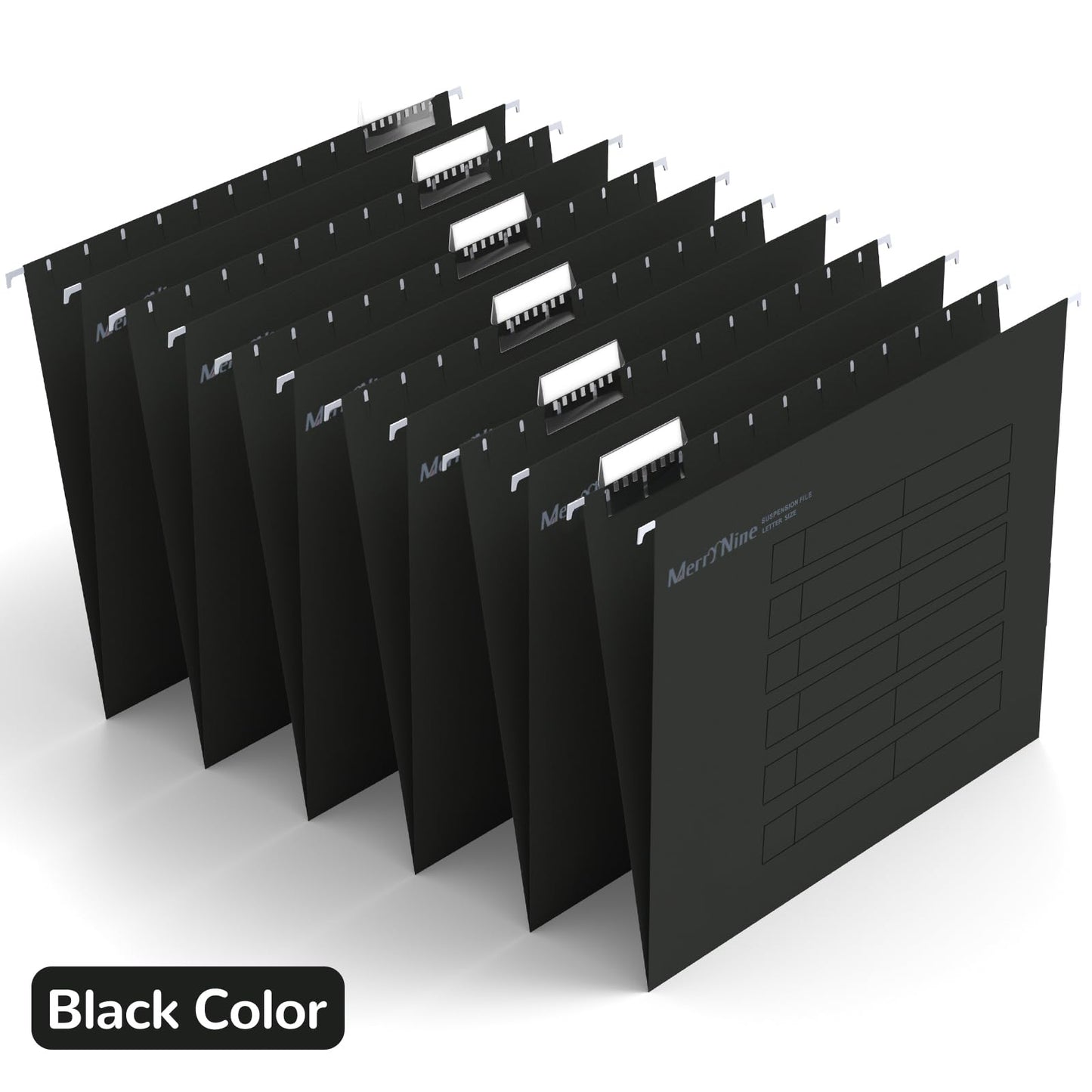 Merrynine 36pcs Black Hanging File Folders Letter Size, File Folders for Filing Cabinet with 1/5-cut Adjustable Tabs and Inserts