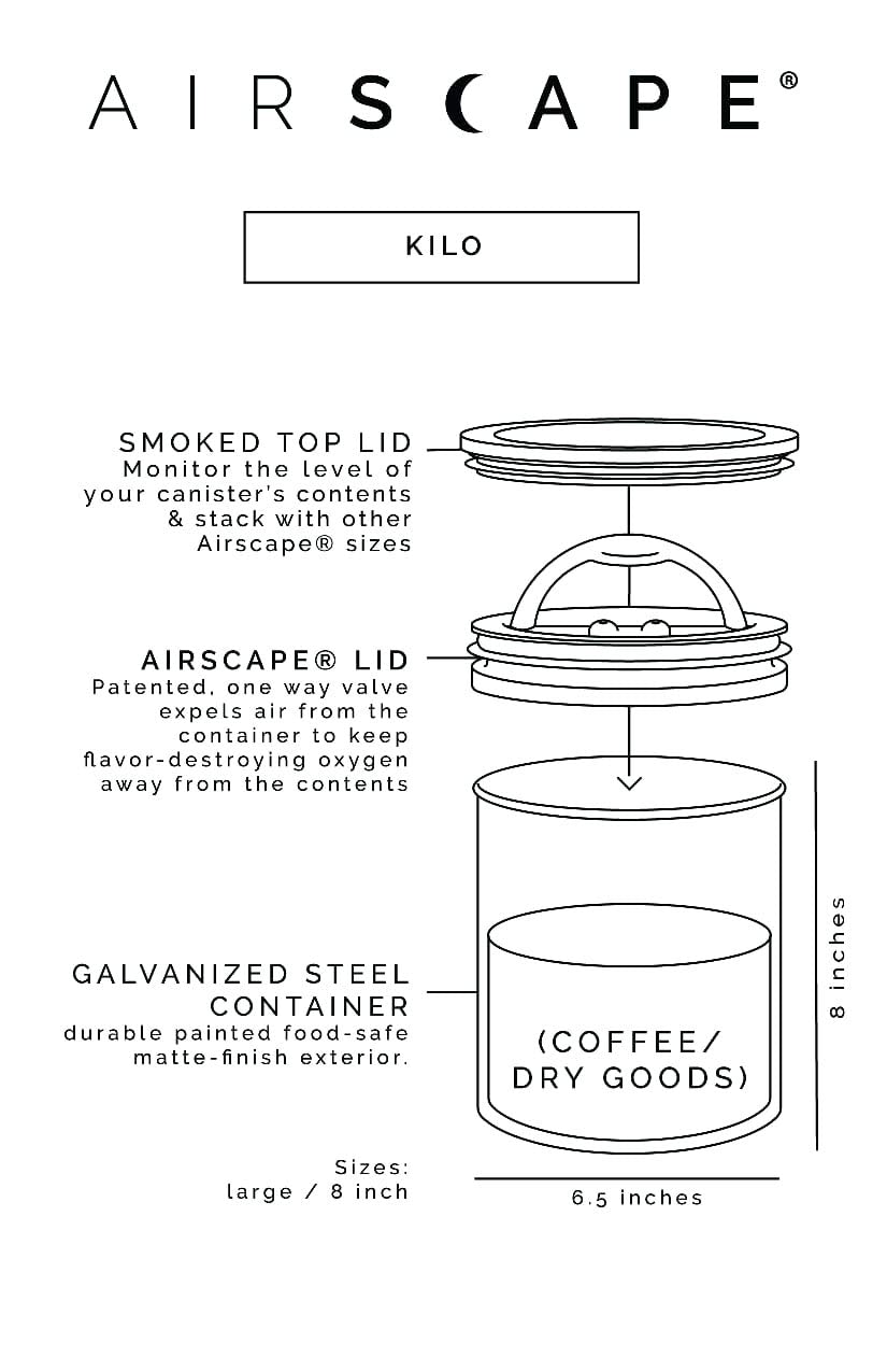 Airscape Kilo Coffee Storage Canister - Large Food Container Patented Airtight Lid 2-Way Valve Preserve Freshness Holds 2.2 lb Dry Beans (Matte Black)
