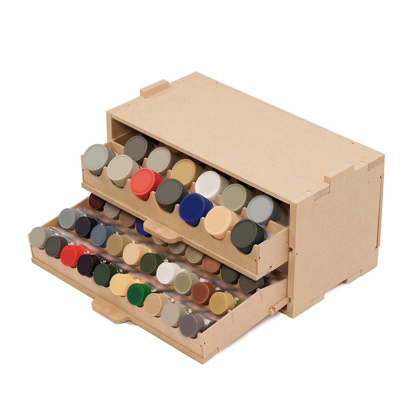 Bucasso Plastic Model Paint Rack Organizer for 50 Paints, Pull-Out Storage With MDF Material, Model Tools, Suitable for 10ml Tamiya/Mr.Hobby and Miniature Paint Set GK8