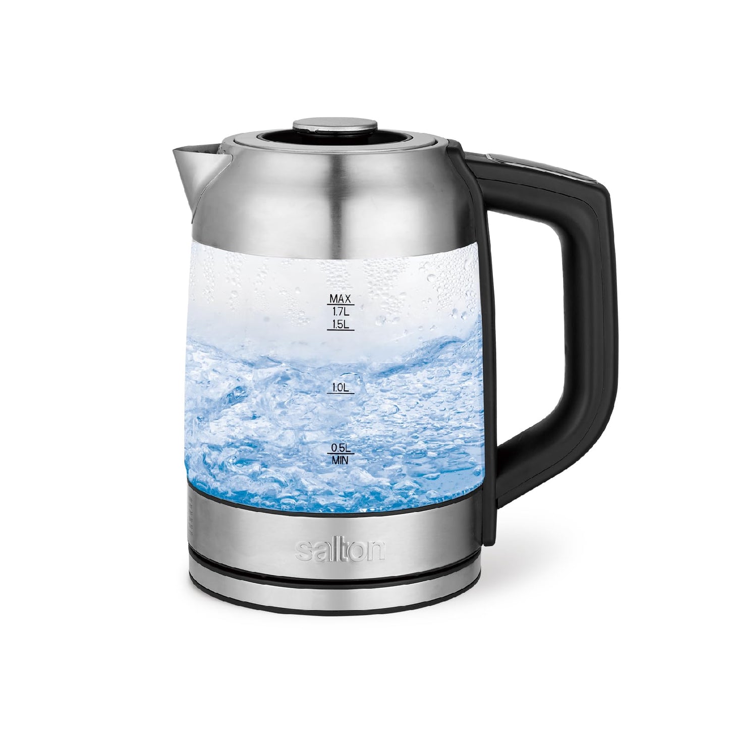 Salton Temperature Control Glass Kettle – 1.7 L | 7 Temperature Settings (104°F–212°F / 40°C–100°C) | Bonus Tea Steeper | LED Colour Change | Keep Warm Function | 360° Swivel Base | Proudly Canadian