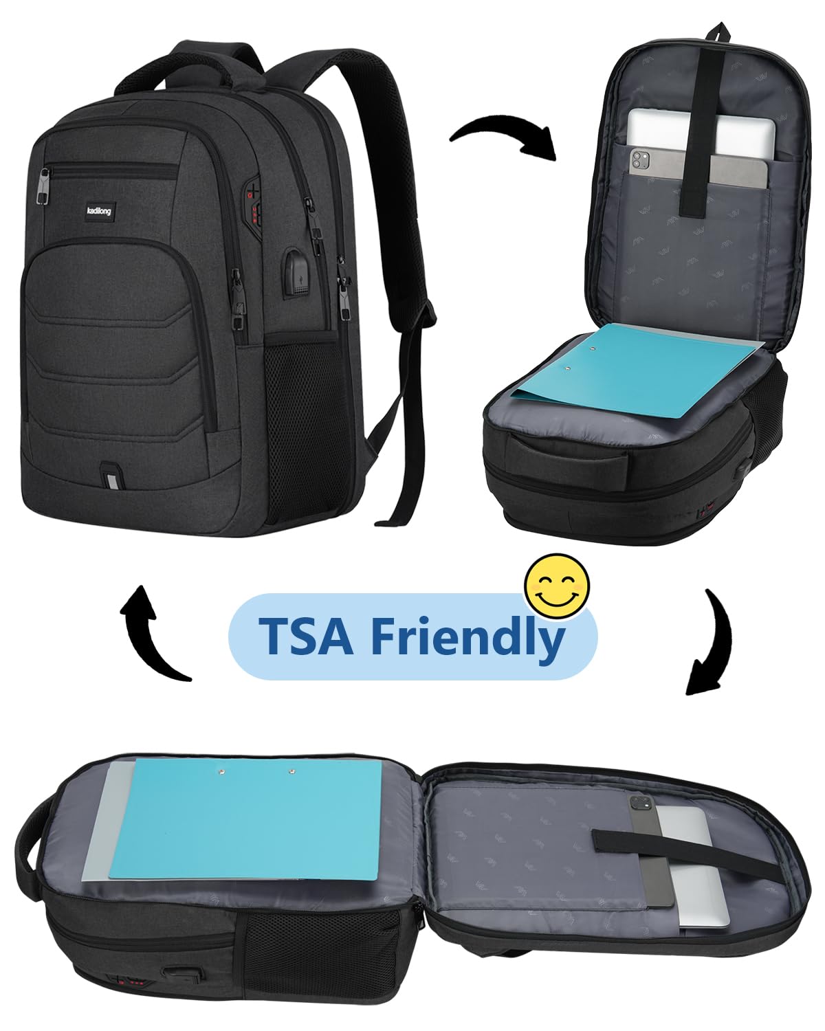 Laptop Backpack Men School Backpacks for Teen Boys Business Travel Anti Theft Book Bag with USB Charging Port,Water Resistant College Computer Bag Fits 15.6 Inch Notebook for Teenage,Black