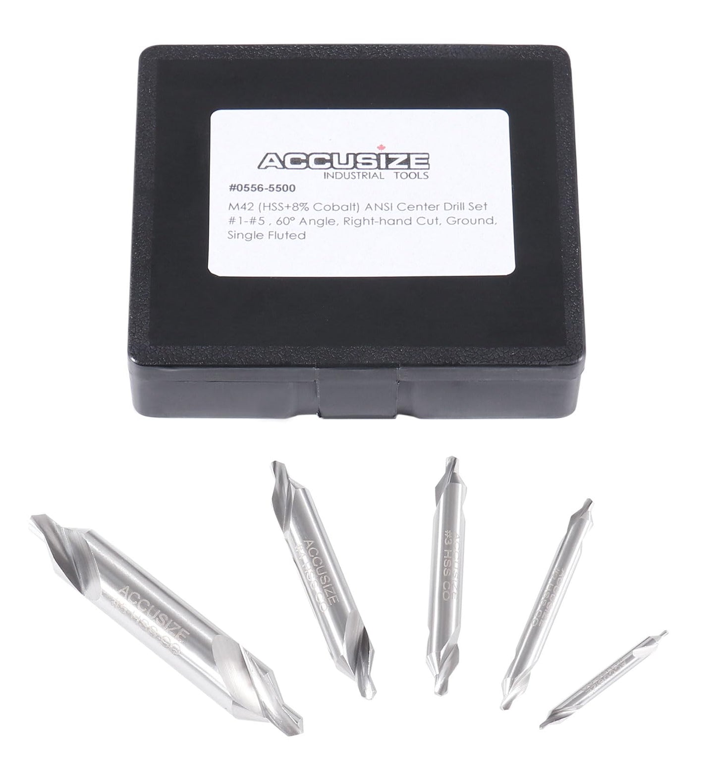 Accusize Industrial Tools 5pc ANSI M42(H.S.S.Plus 8% Cobalt) Center Drill Set, 0556-5500