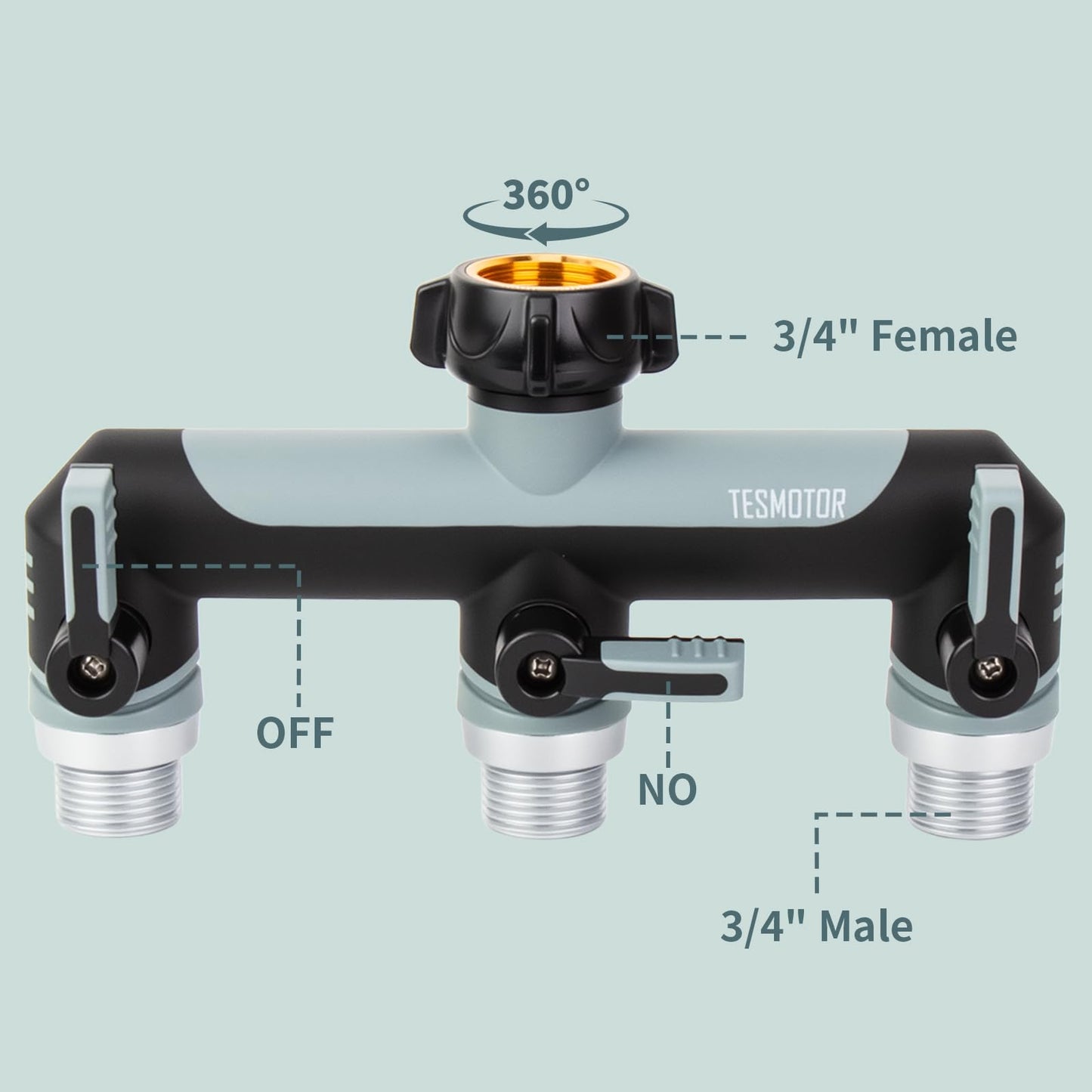 Tesmotor 3-Way Tap Splitter, 3/4 Inch 3 Way Hose Tap Splitter with 3 Individual Valves for Garden Kitchen Faucet