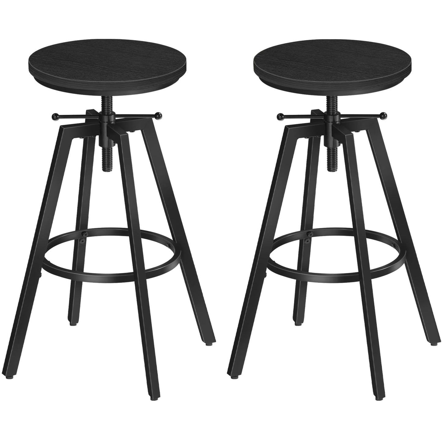 MAHANCRIS Bar Stools, Round Bar Chairs with Sturdy Metal Frame, Set of 2 Industrial Bar Stools, Height Adjustable, Kitchen Breakfast Stools, for Bar, Dining Room, Black BAHB0701