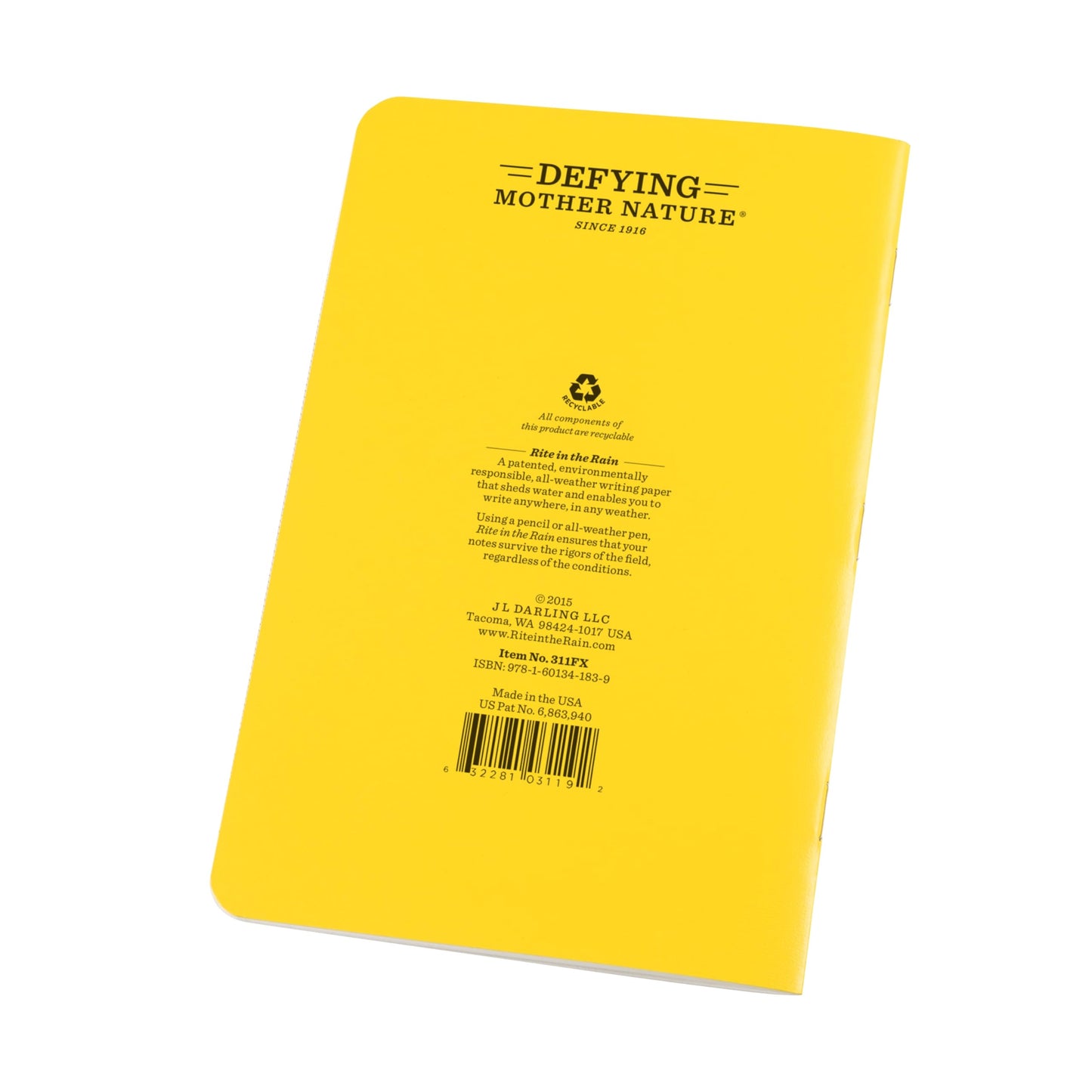 Rite in The Rain All-Weather Stapled Notebook, 4 5/8" x 7", Yellow Cover, Level Pattern, 3 Pack (No. 311FX)