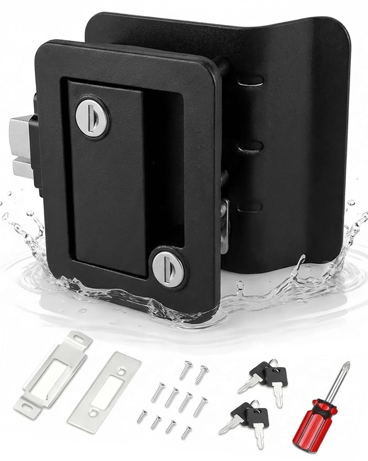 ZARIXOL RV Door Lock 100% Aluminum-Zinc Alloy with Paddle Deadbolt Black, Travel Door Lock for Travel Trailer Cargo Hauler, Includes 4 Universal Keys, Screwdriver, Mounting & Strike Plate