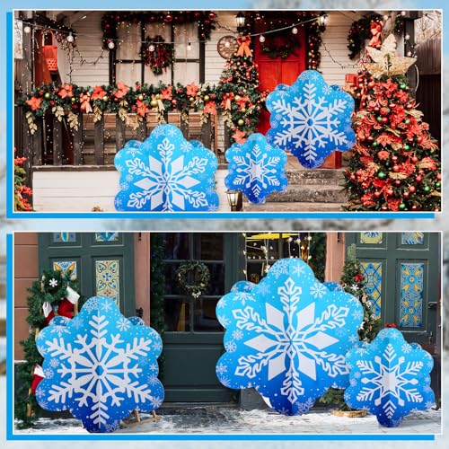 Beeveer 3 Pcs 18"-39" Winter Snowflake Frozen Party Decoration 3D Blue Snowflake Cardboard Cutout Stand-up Wonderland Christmas Backdrop Photo Prop Stand up Cutout for Winter Xmas Party Supplies