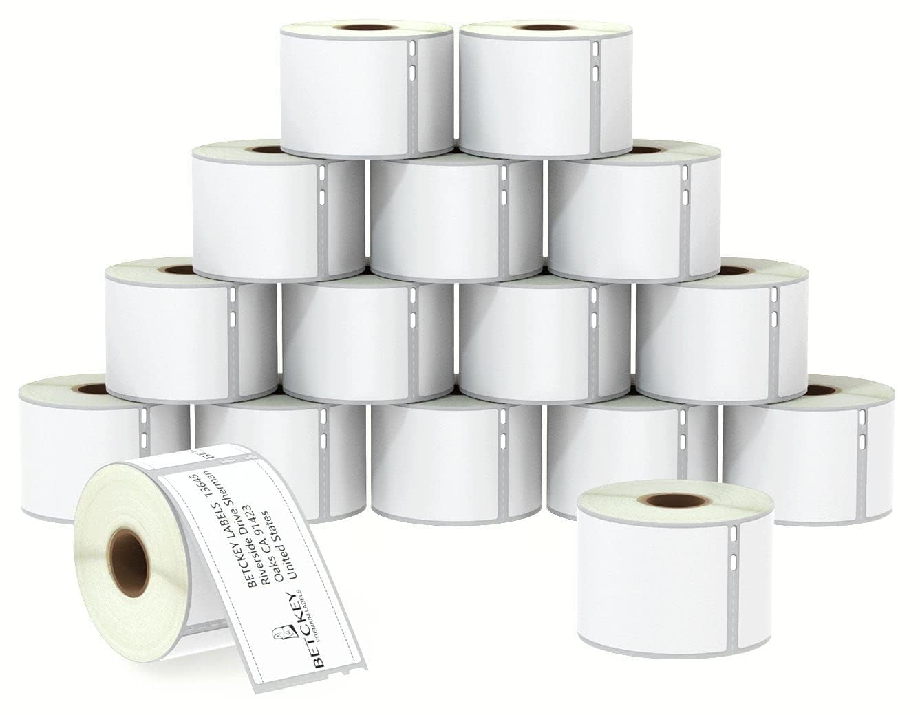 BETCKEY - Compatible DYMO 30323 (2-1/8" x 4") Shipping/Name Badge Labels, Perforated, Compatible with DYMO Labelwriter 450, 4XL, Rollo NOT Fit 550 & 5XL [16 Rolls/3840 Labels]