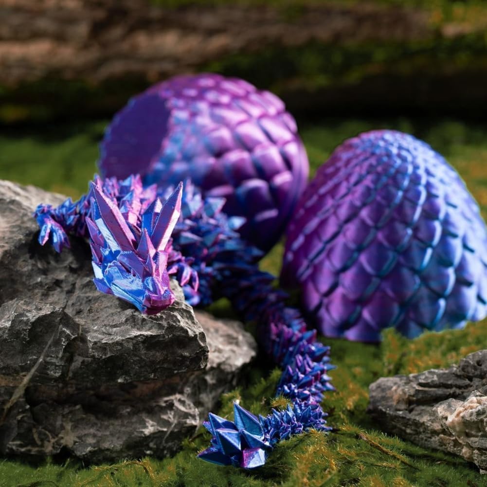 3D Printed Dragon Egg Toy, Full Dragon 3D Crystal Easter Egg with Detachable Eggshell Fidget Toys for Kids, Fidget Gift for Adults Stress Relief Autism ADHD, Easter Basket Stuffers (12PCS)