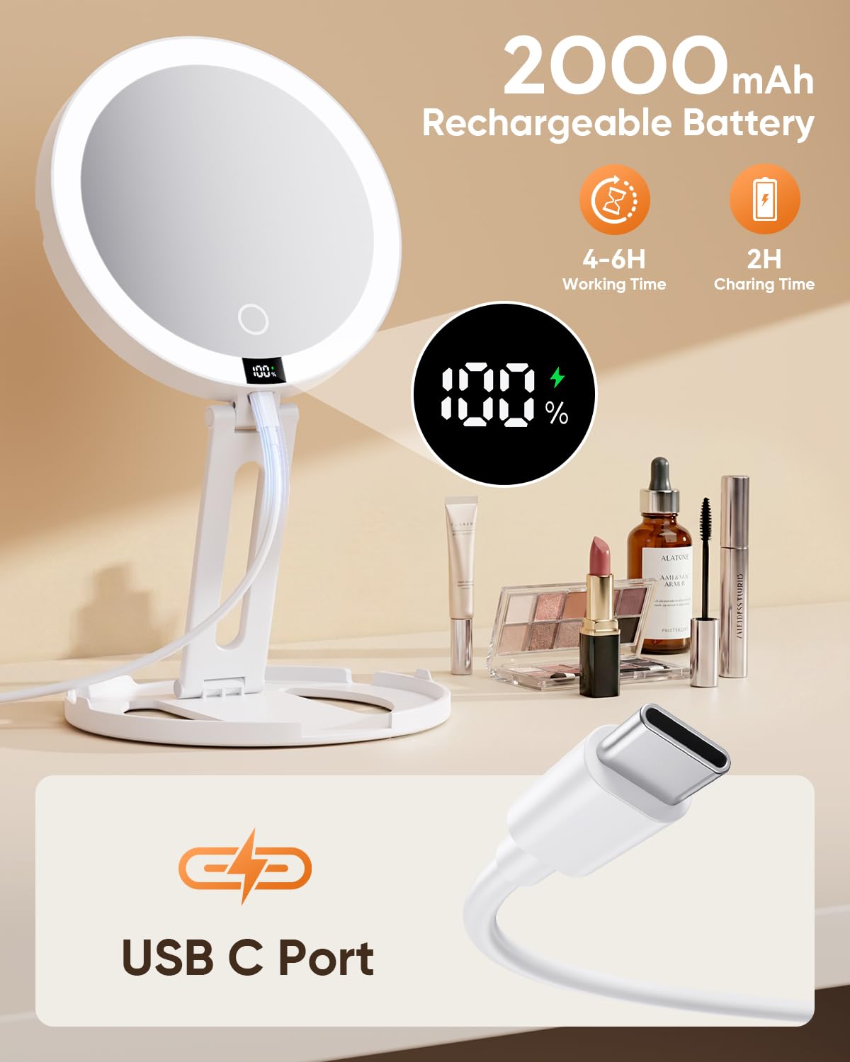 Travel Makeup Mirror with Lights (Gen 3) - 20X/1X Dual Sided Magnifying Mirror with Digital Power Display - Rechargeable, 3 Color Dimmable, CRI 95+ - Portable Folding Design