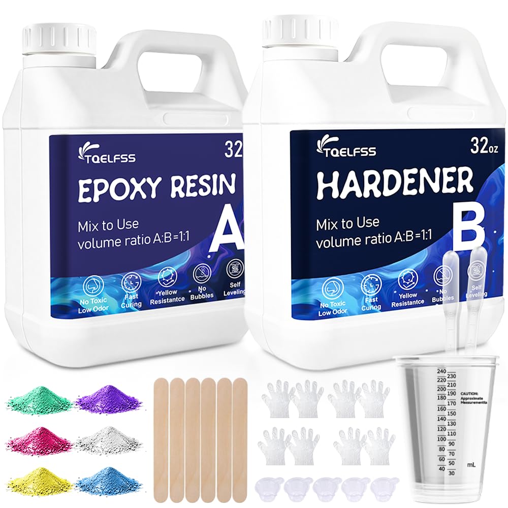 Epoxy Resin Kit 64oz,Clear Friendly Epoxy,Self-Leveling,Not-Yellowing & Bubbles Free High Gloss Resin for Coasters,Jewelry,Casting, Molding, Crafting and More(32Oz*2)