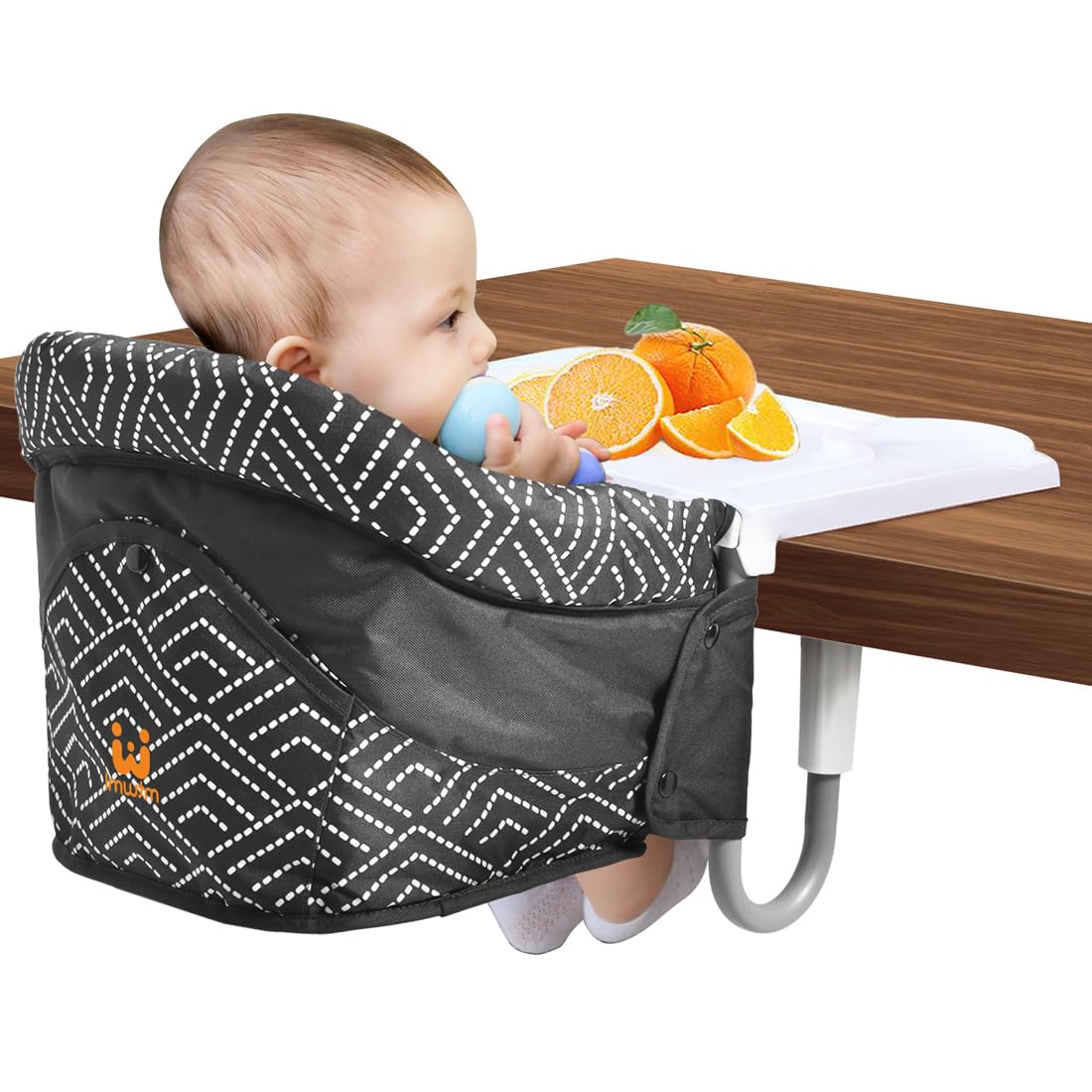 MTWML Hook On High Chair with Tray,Portable Baby High Chair That Attaches to Table,Clip On Fast Table High Chair for Babies and Toddlers.Baby Feeding Seat for Dining Table and Counter(Stripe-Black)