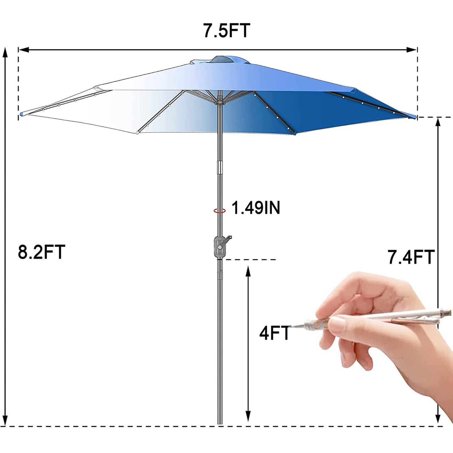 Solar LED Patio Outdoor Umbrella - OKSTENCK with 24LED Lights, Tilt and Crank Table Umbrellas for Garden, Deck, Backyard and Pool, 7.5FT, Ocean Blue